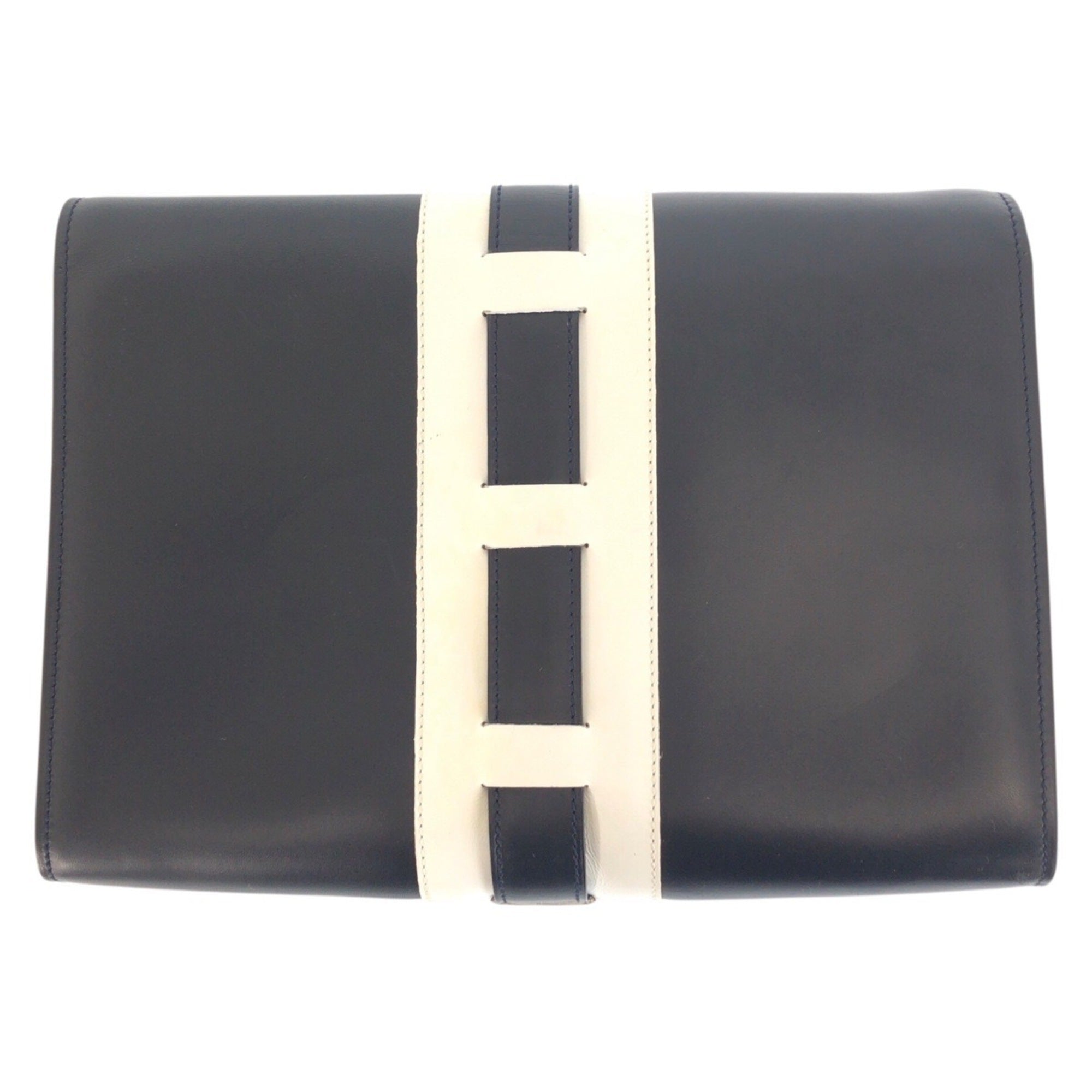 Celine Navy White Leather Pochette Shoulder Bag (Pre-Owned)