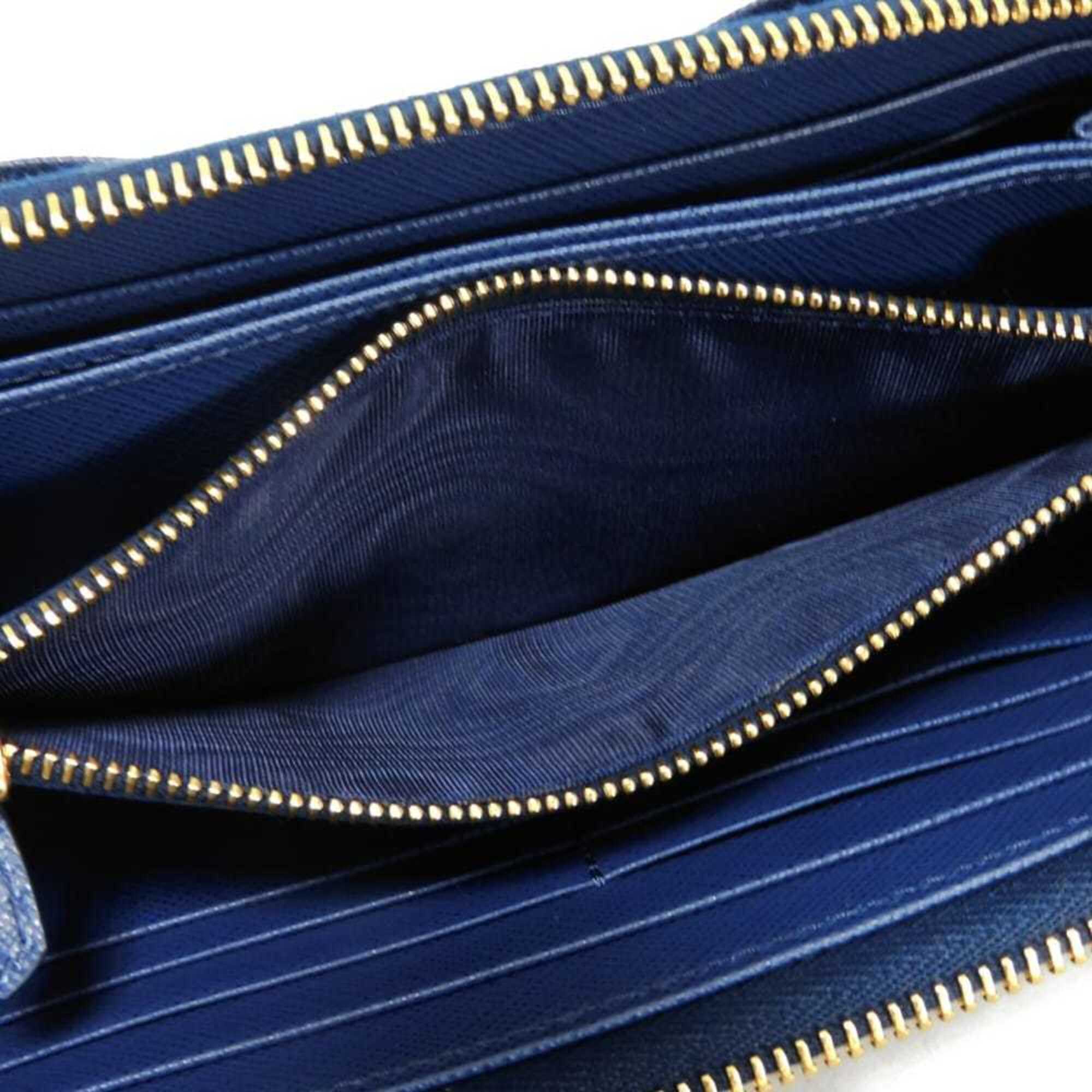 Prada Blue Saffiano Long Wallet (Bi-Fold) (Pre-Owned)