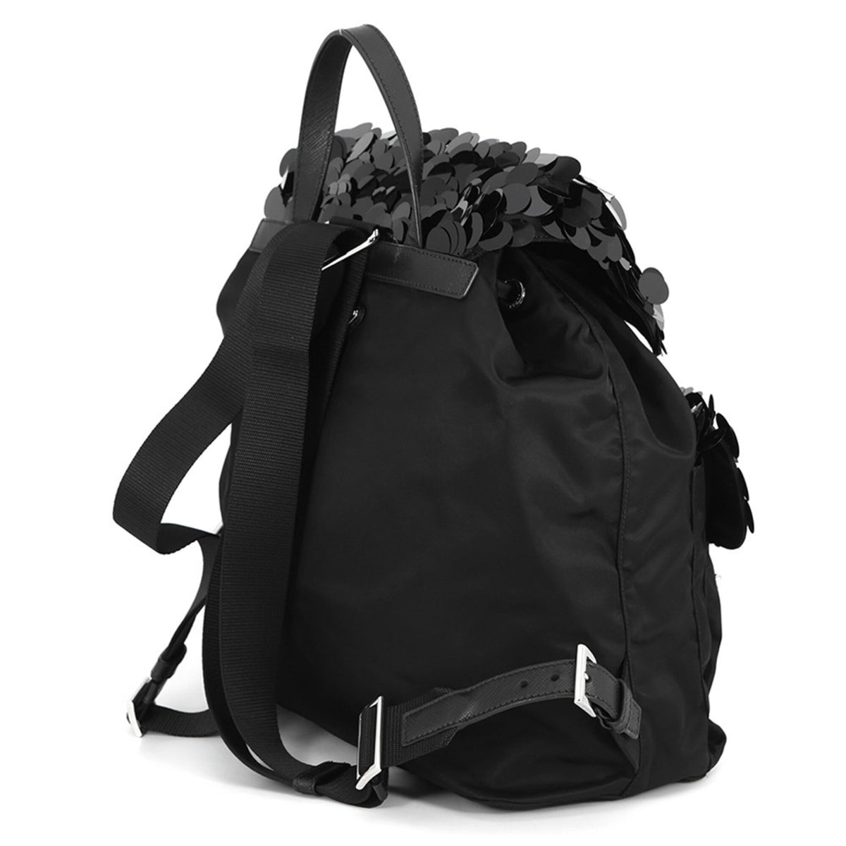 Prada Black Nylon Leather Backpack Handbag (Pre-Owned)