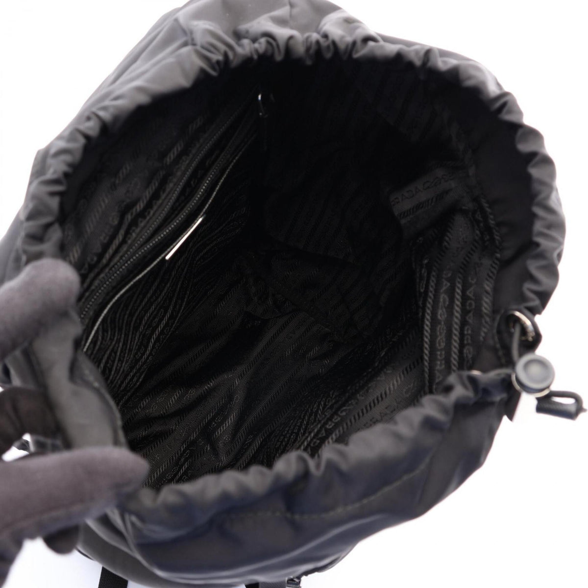 Prada Black Nylon Saffiano Triangle Backpack Handbag (Pre-Owned)