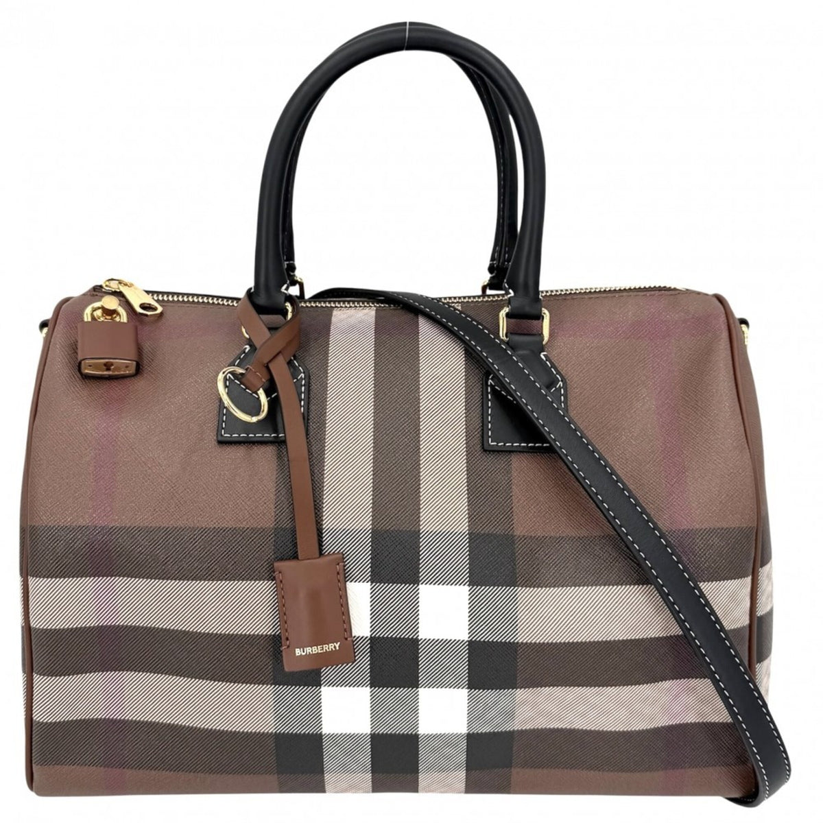 Burberry Black Brown Leather Boston Bag Handbag Shoulder Bag (Pre-Owned)