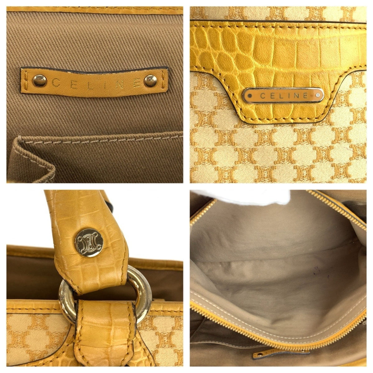Celine Yellow Canvas Leather Handbag Tote Bag (Pre-Owned)