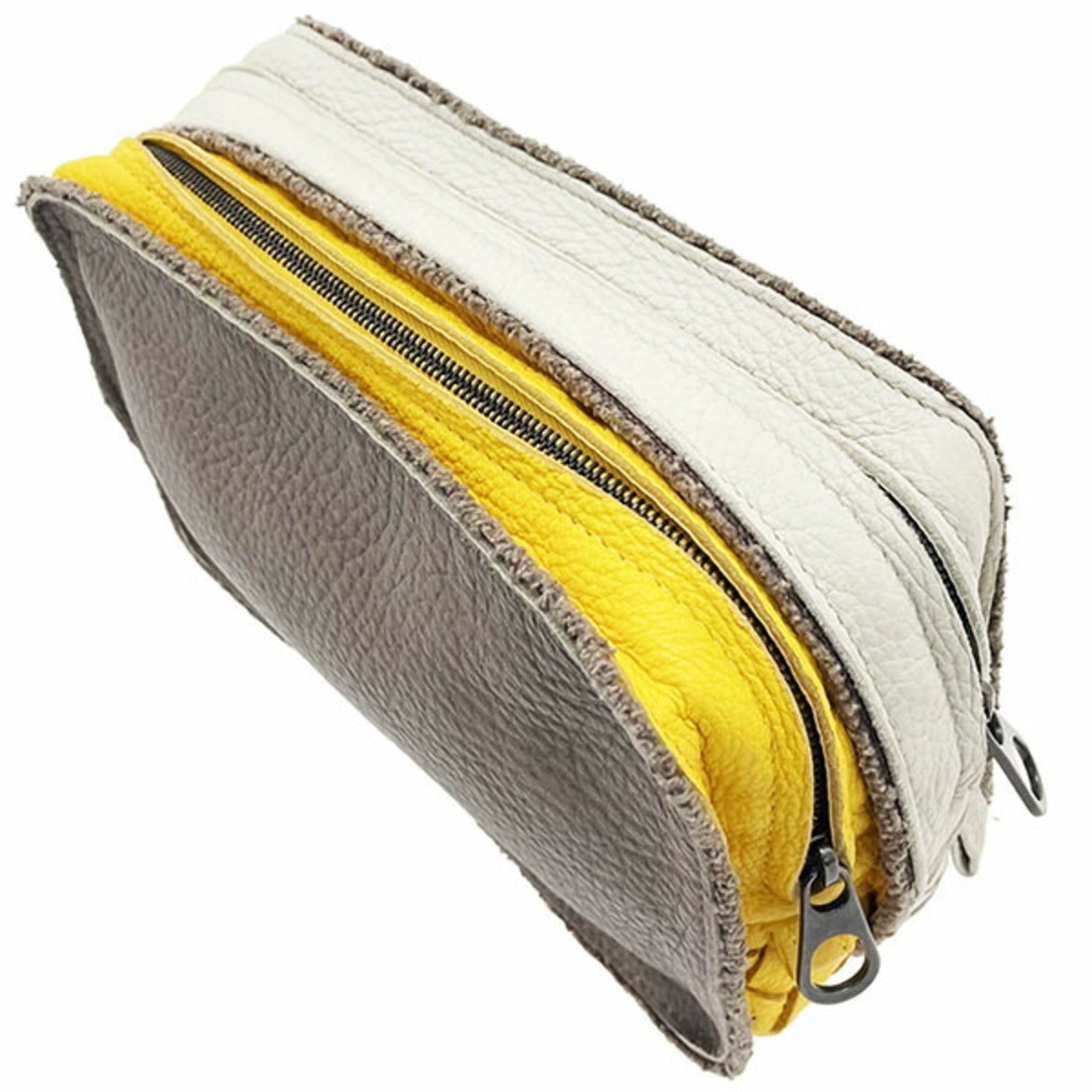Bottega Veneta Gray Brown Ivory Three Color Yellow Leather Pouch (Pre-Owned)