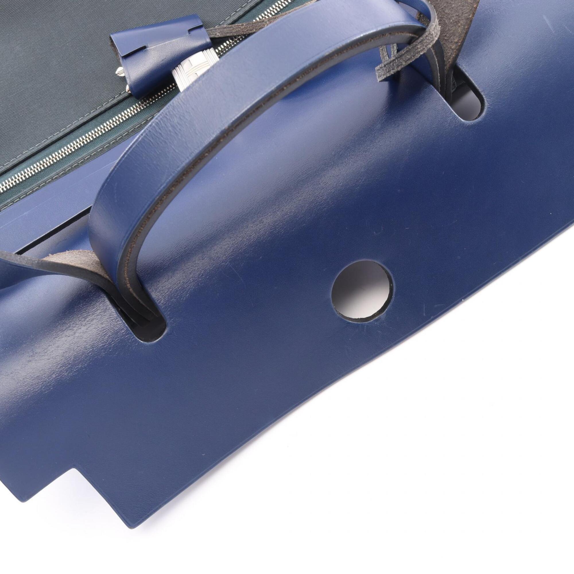 Hermes Blue Green Canvas Handbag (Pre-Owned)
