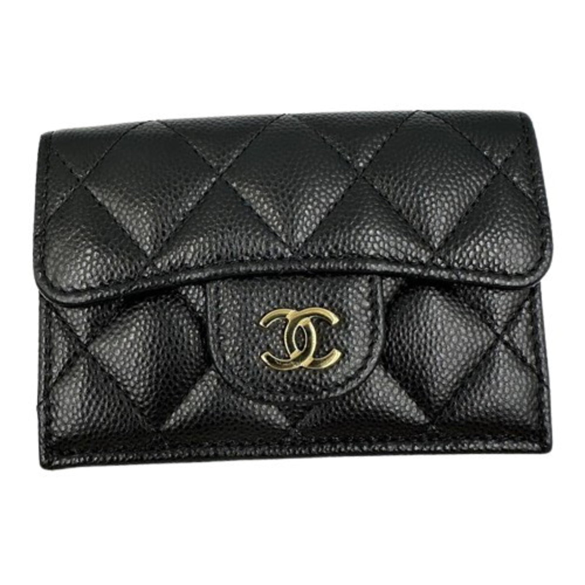 Chanel Black Grained Calfskin Wallet (Tri-Fold) (Pre-Owned)