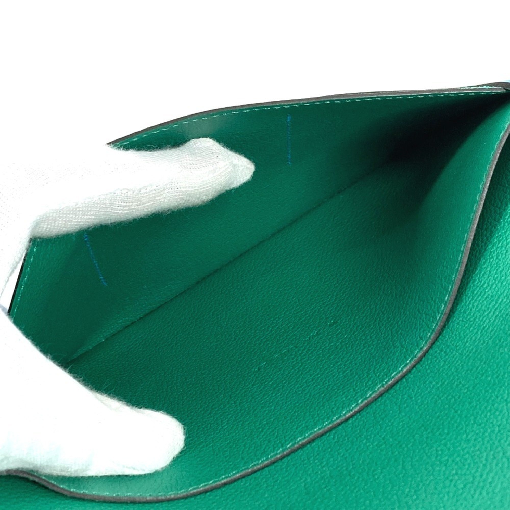 Hermes Blue Green Evercalf Leather Long Wallet (Bi-Fold) (Pre-Owned)