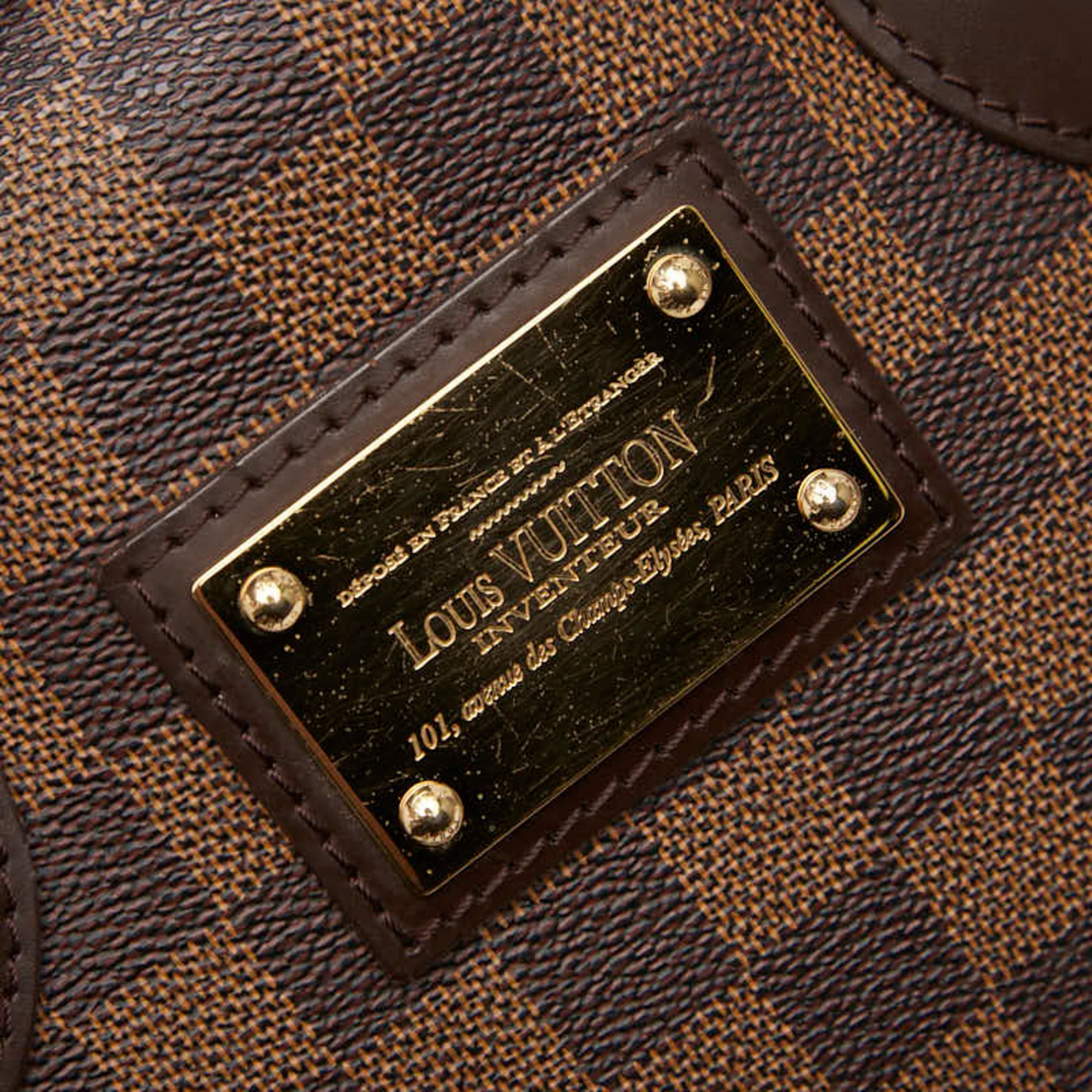 Louis Vuitton Damier Brown Damier Canvas Ebene Leather Handbag Tote Bag (Pre-Owned)