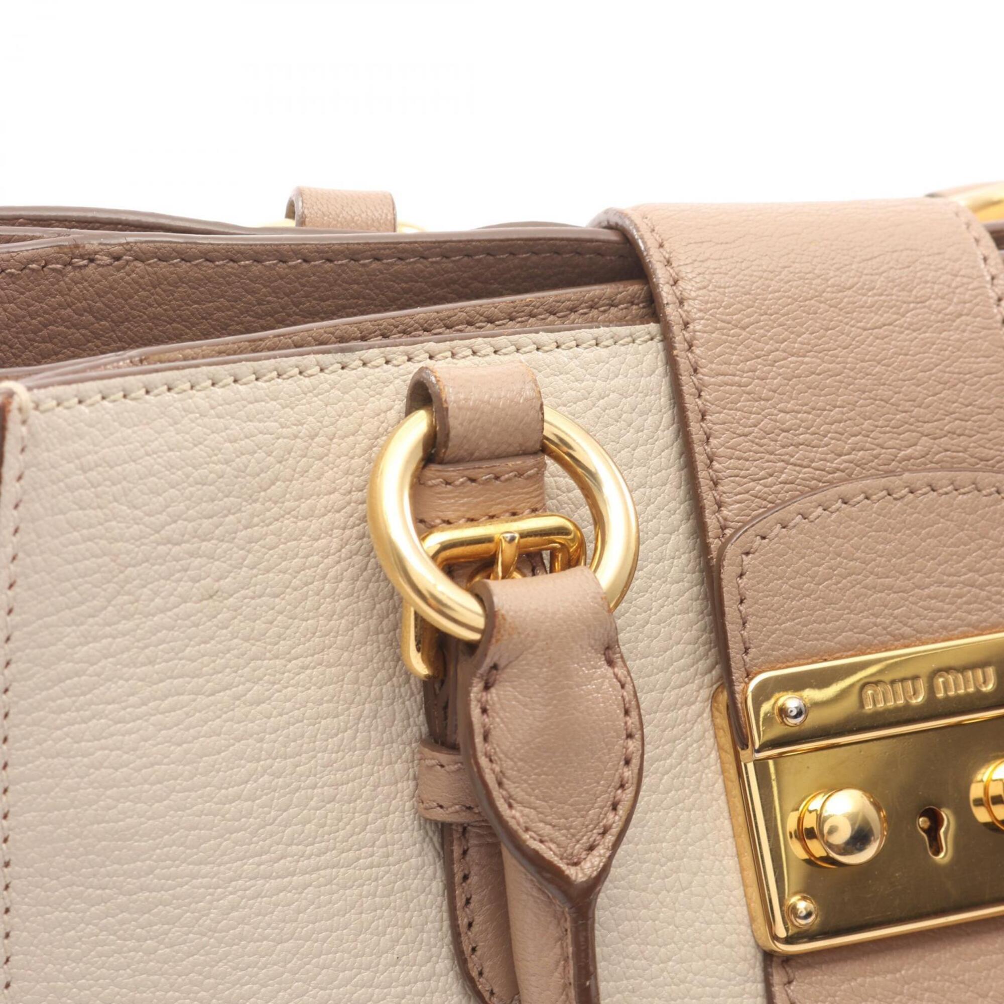 Miu Miu Beige Brown Leather Handbag Tote Bag (Pre-Owned)