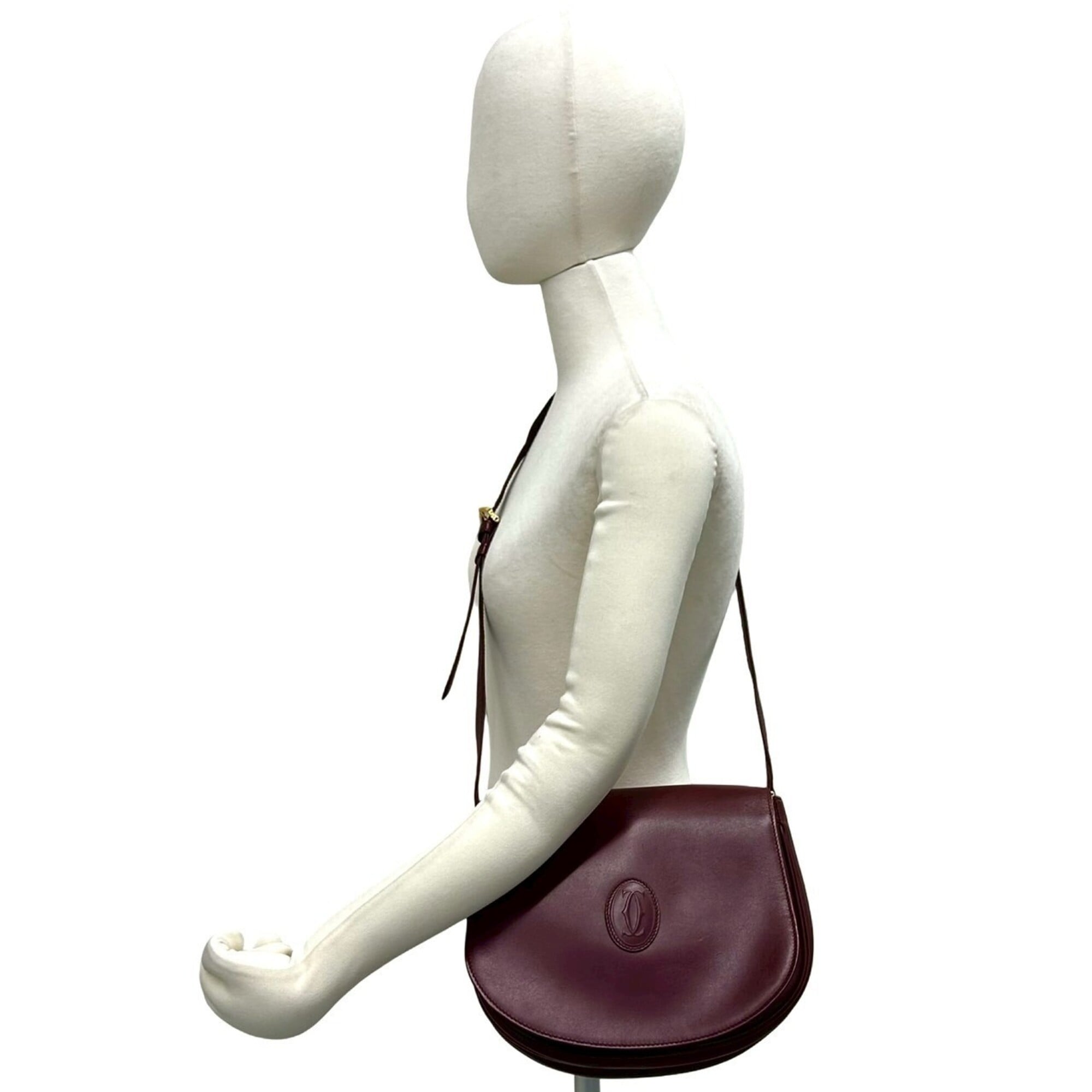 Cartier Wine Red Leather Pochette Shoulder Bag (Pre-Owned)