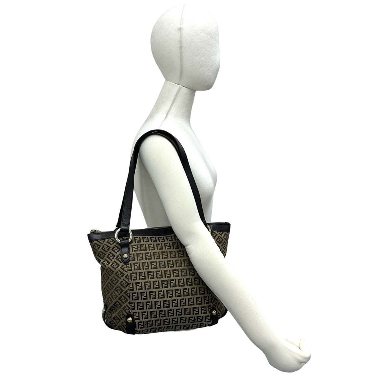 Fendi Beige Brown Canvas Leather Handbag Shoulder Bag Tote Bag (Pre-Owned)