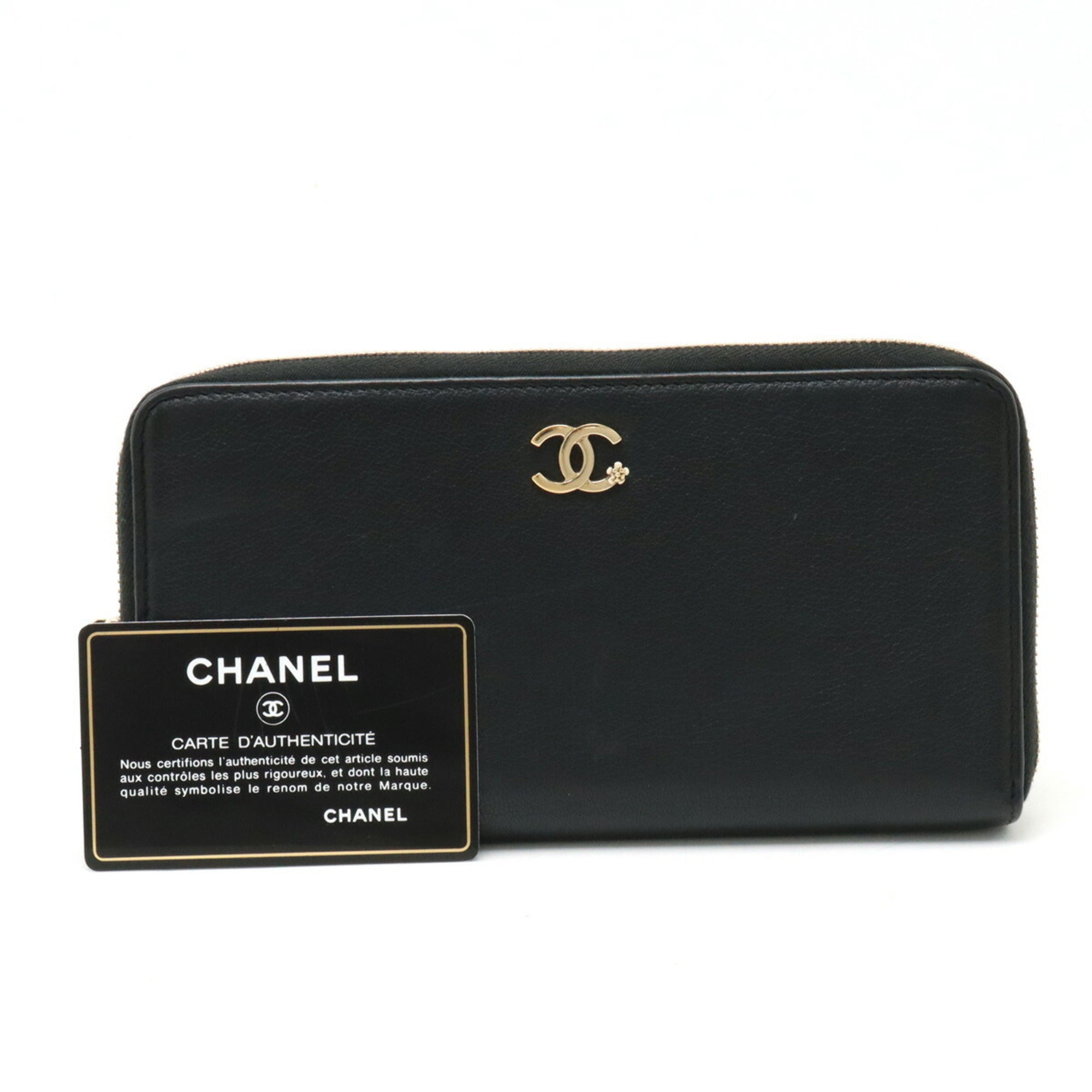 Chanel Black Leather Long Wallet (Bi-Fold) (Pre-Owned)