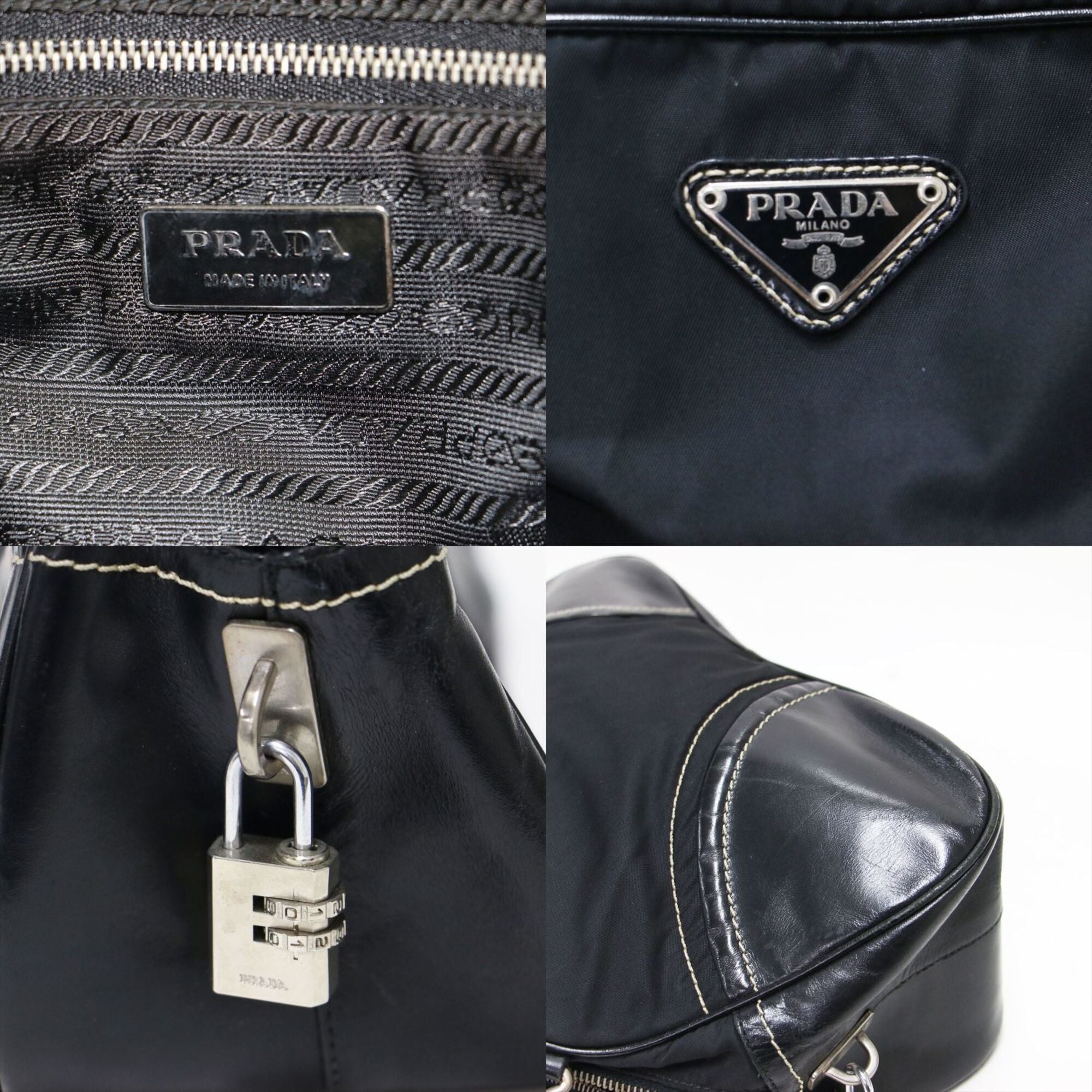Prada Black Nylon Leather Boston Bag Handbag (Pre-Owned)