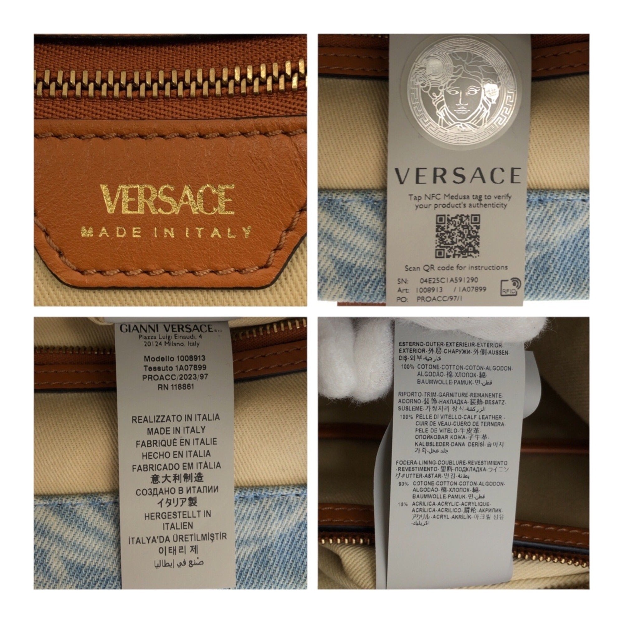 Versace Blue Brown Denim Handbag Tote Bag (Pre-Owned)