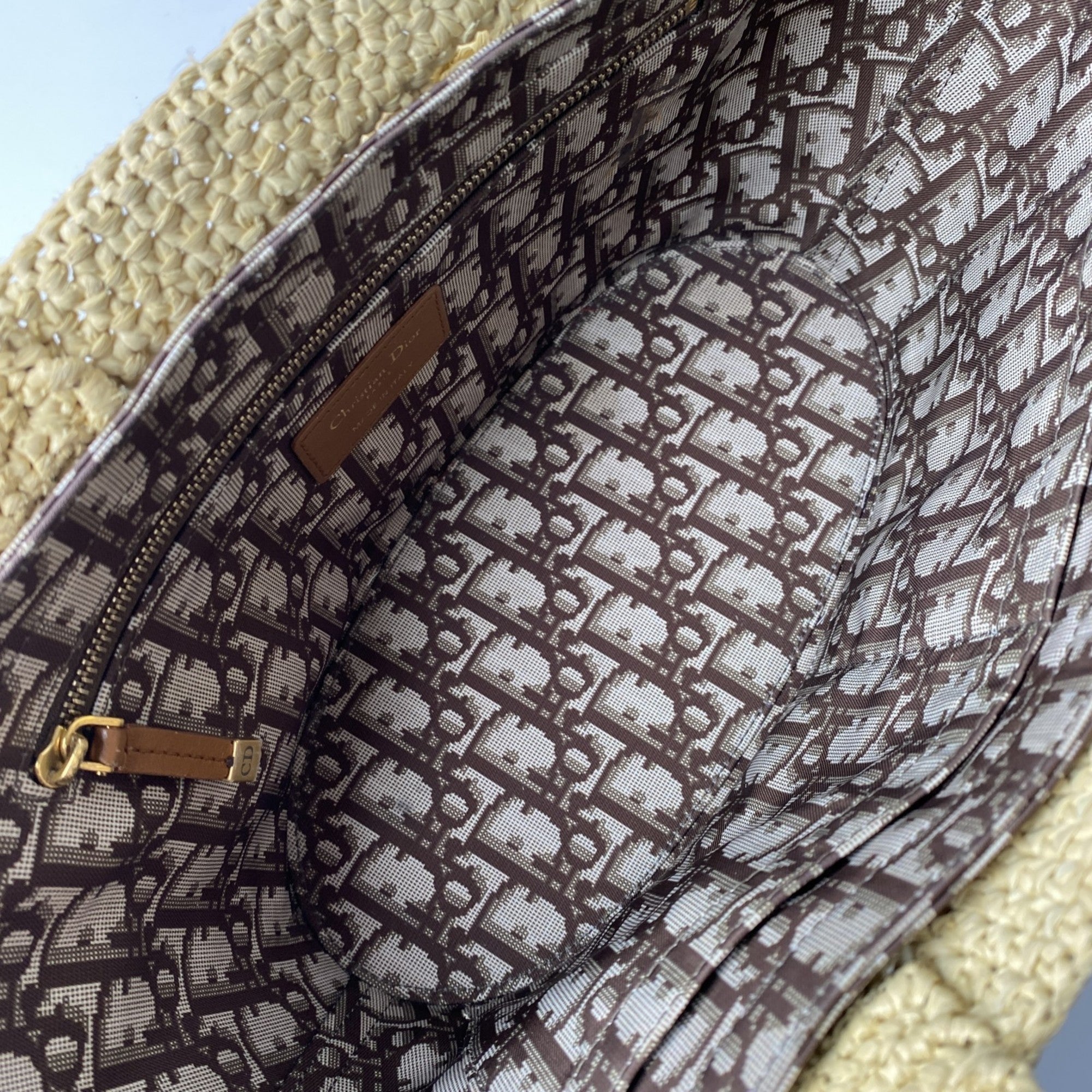Christian Dior Beige Raffia Handbag Shoulder Bag (Pre-Owned)