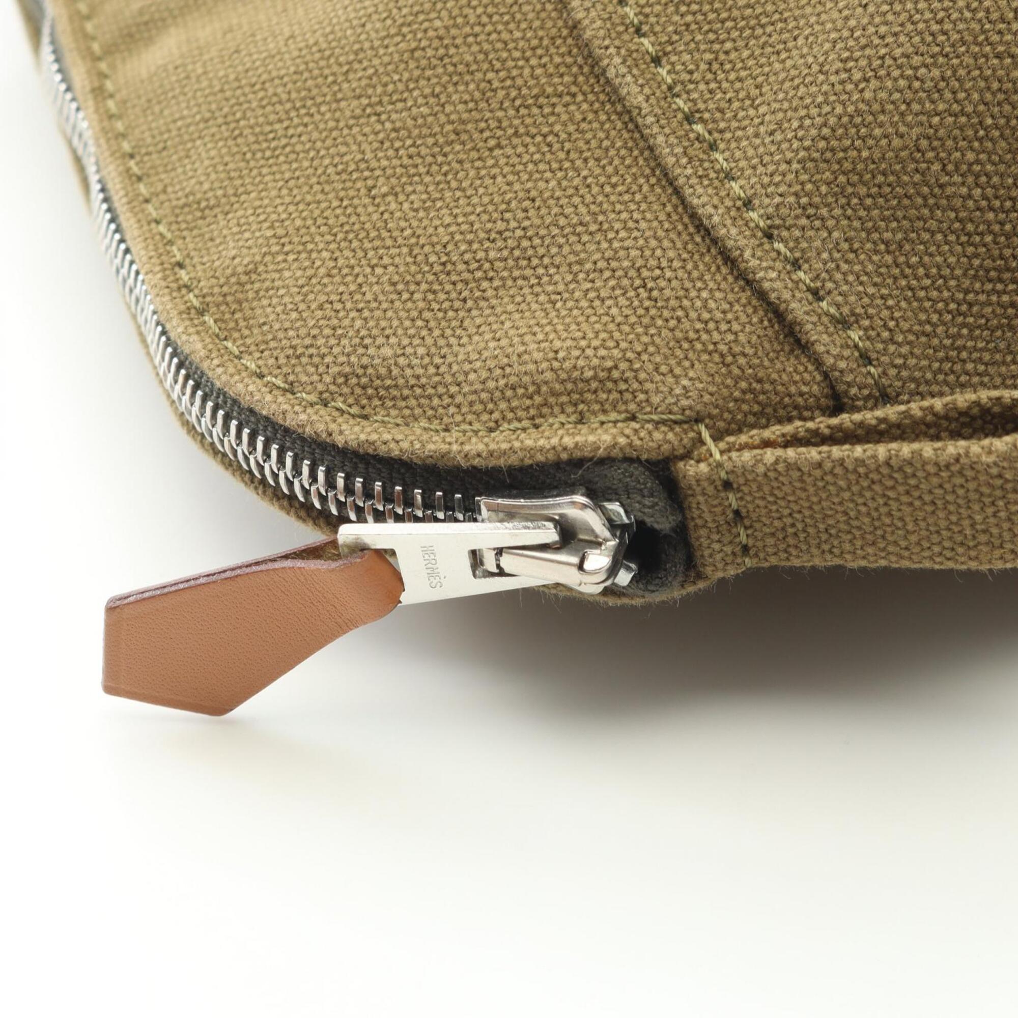 Hermes Khaki Canvas Leather Pouch (Pre-Owned)