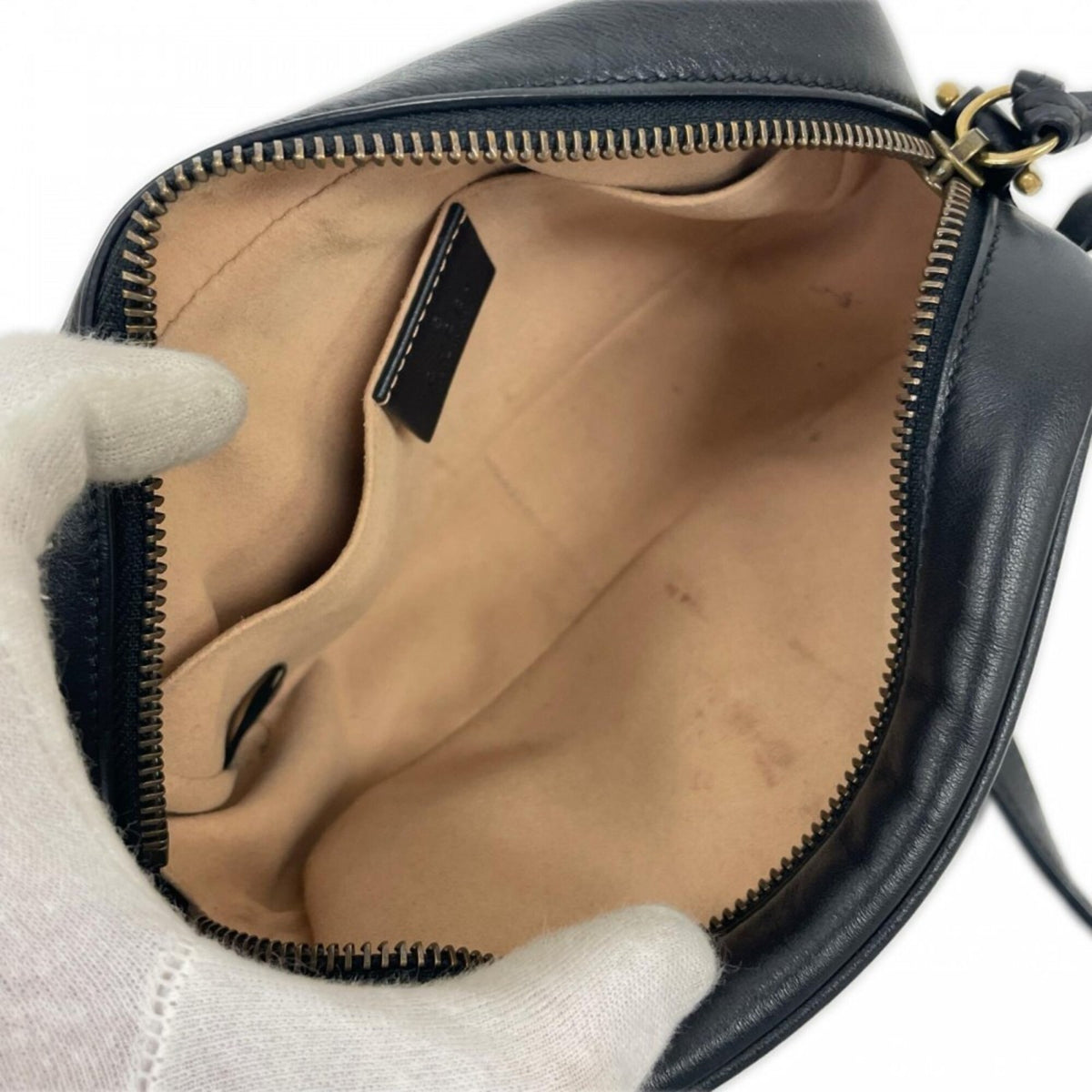 Gucci Black White Leather Shoulder Bag (Pre-Owned)