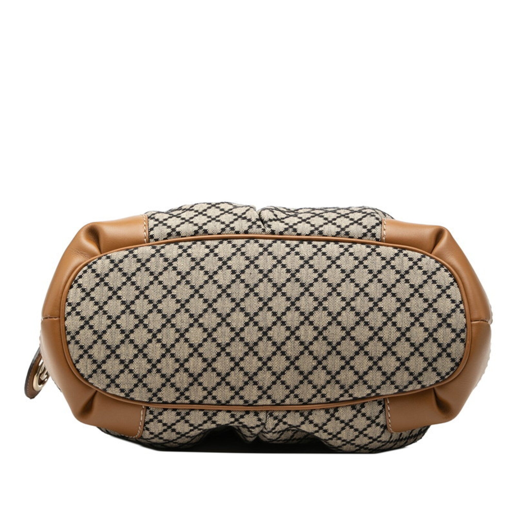 Gucci Beige Black Brown Canvas Leather Handbag Shoulder Bag (Pre-Owned)