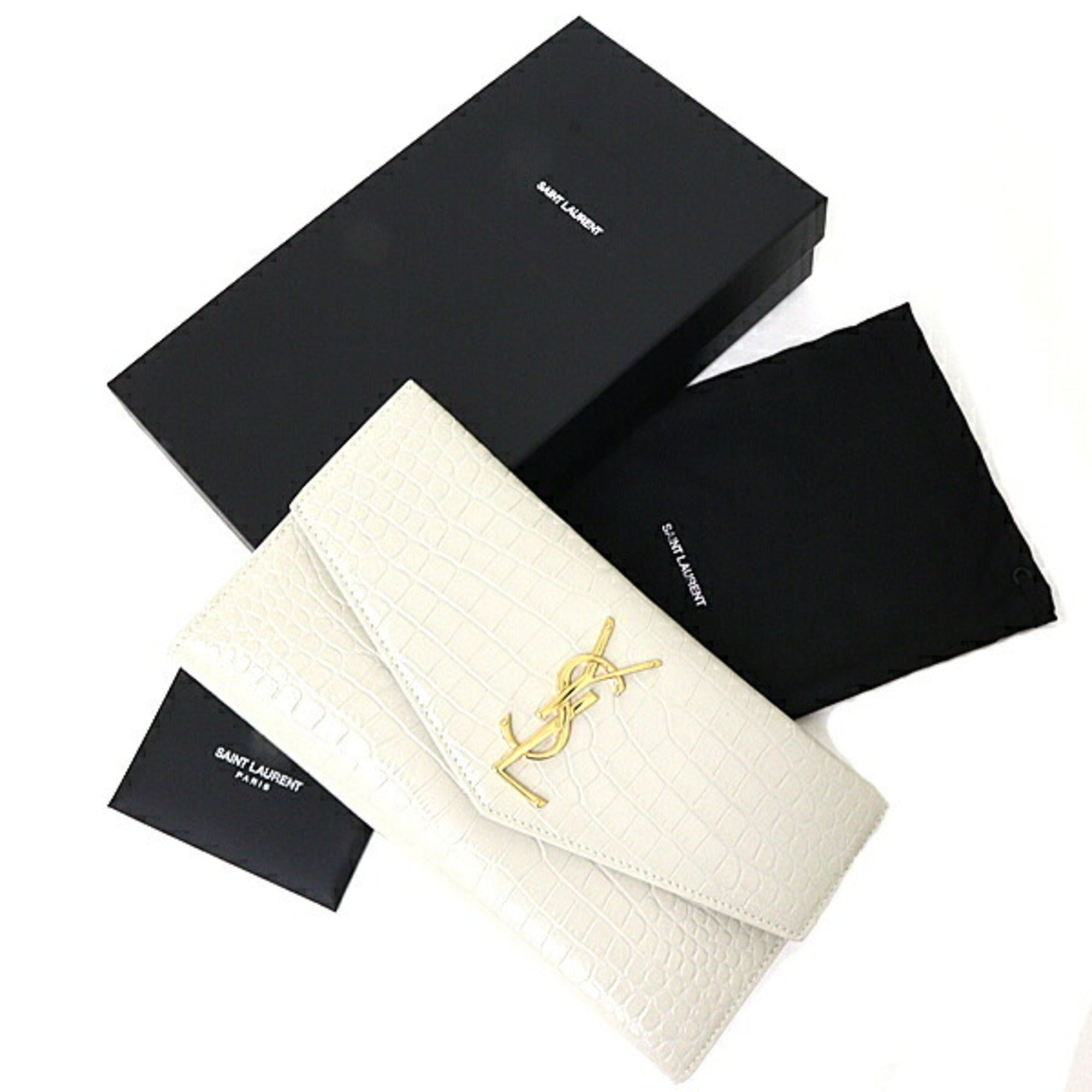 Saint Laurent Off-White Leather Long Wallet (Bi-Fold) (Pre-Owned)
