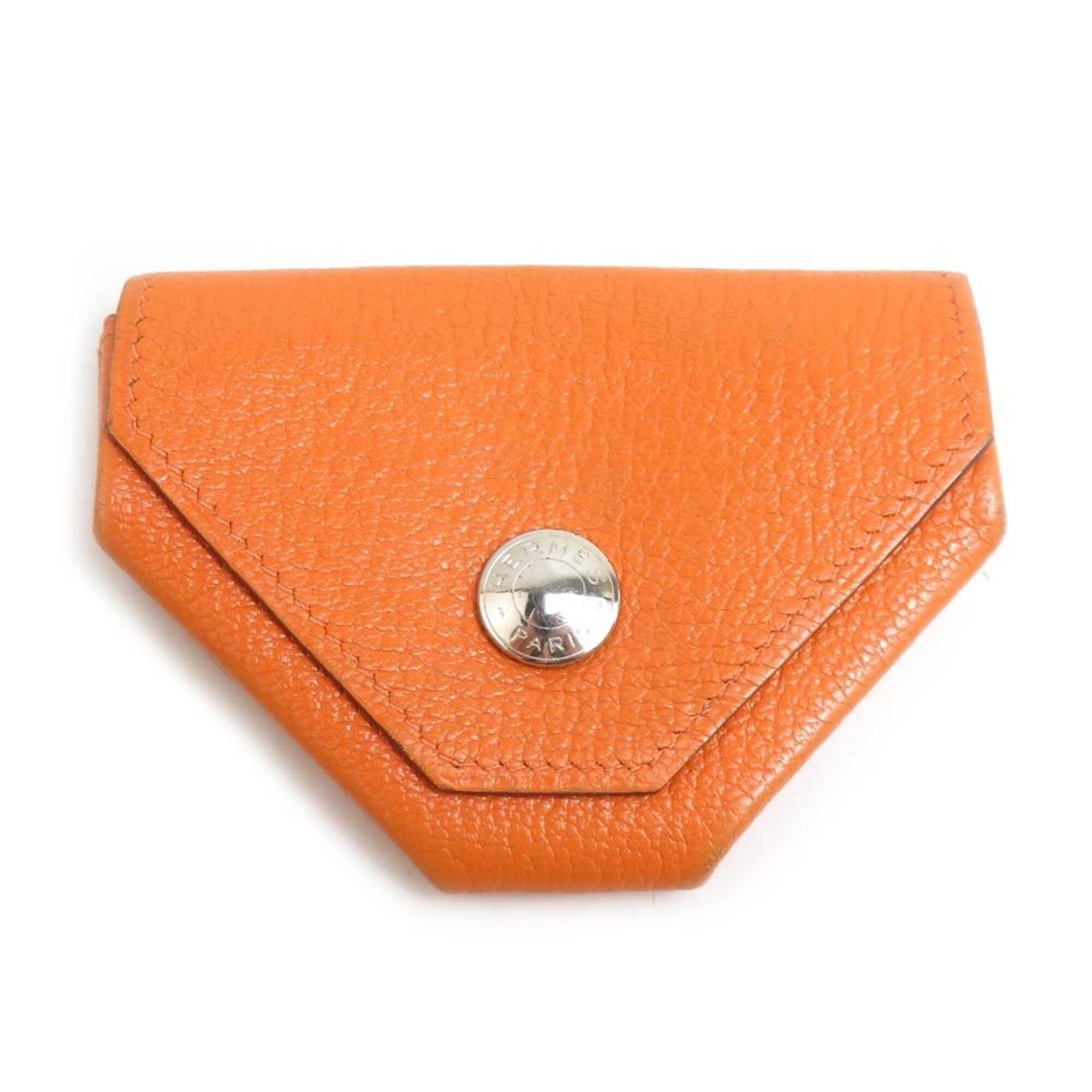 Hermes Orange Leather Coin Purse/Coin Case (Pre-Owned)