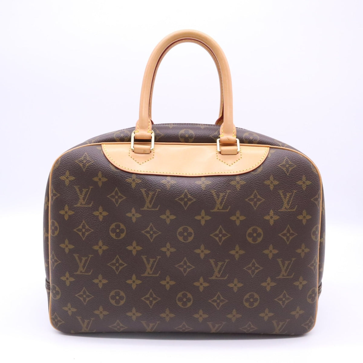 Louis Vuitton Beige Brown Coated Canvas Leather Handbag (Pre-Owned)
