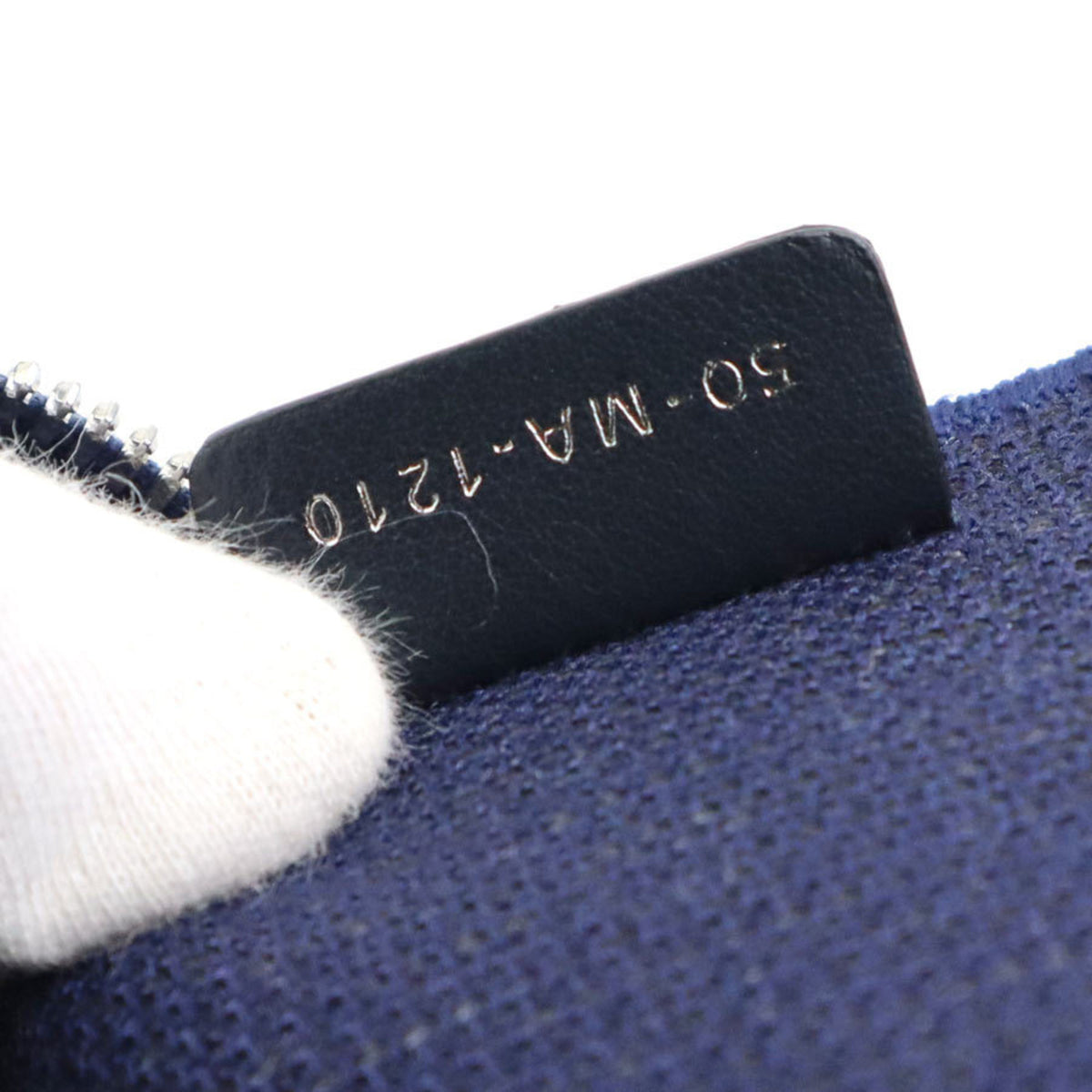 Christian Dior Navy White Canvas Handbag Vanity Bag (Pre-Owned)