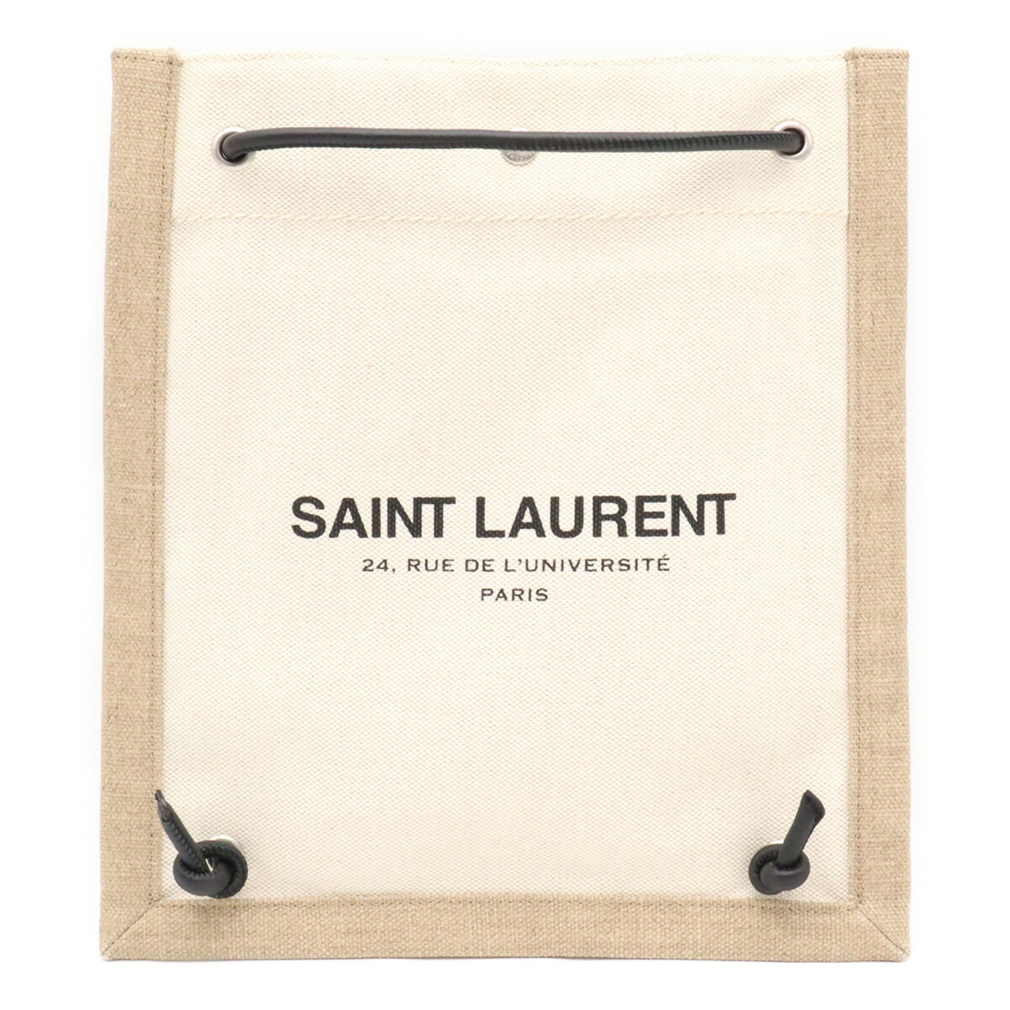 Yves Saint Laurent Beige Black Canvas Leather Backpack Shoulder Bag (Pre-Owned)