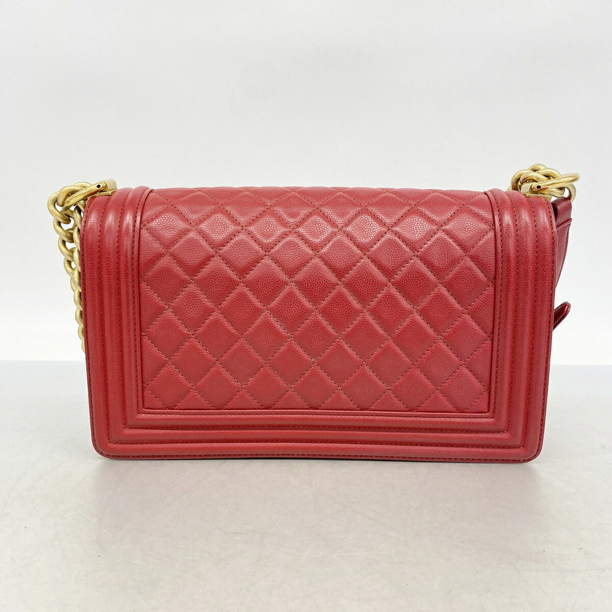 Chanel Red Color Grained Calfskin Shoulder Bag (Pre-Owned)