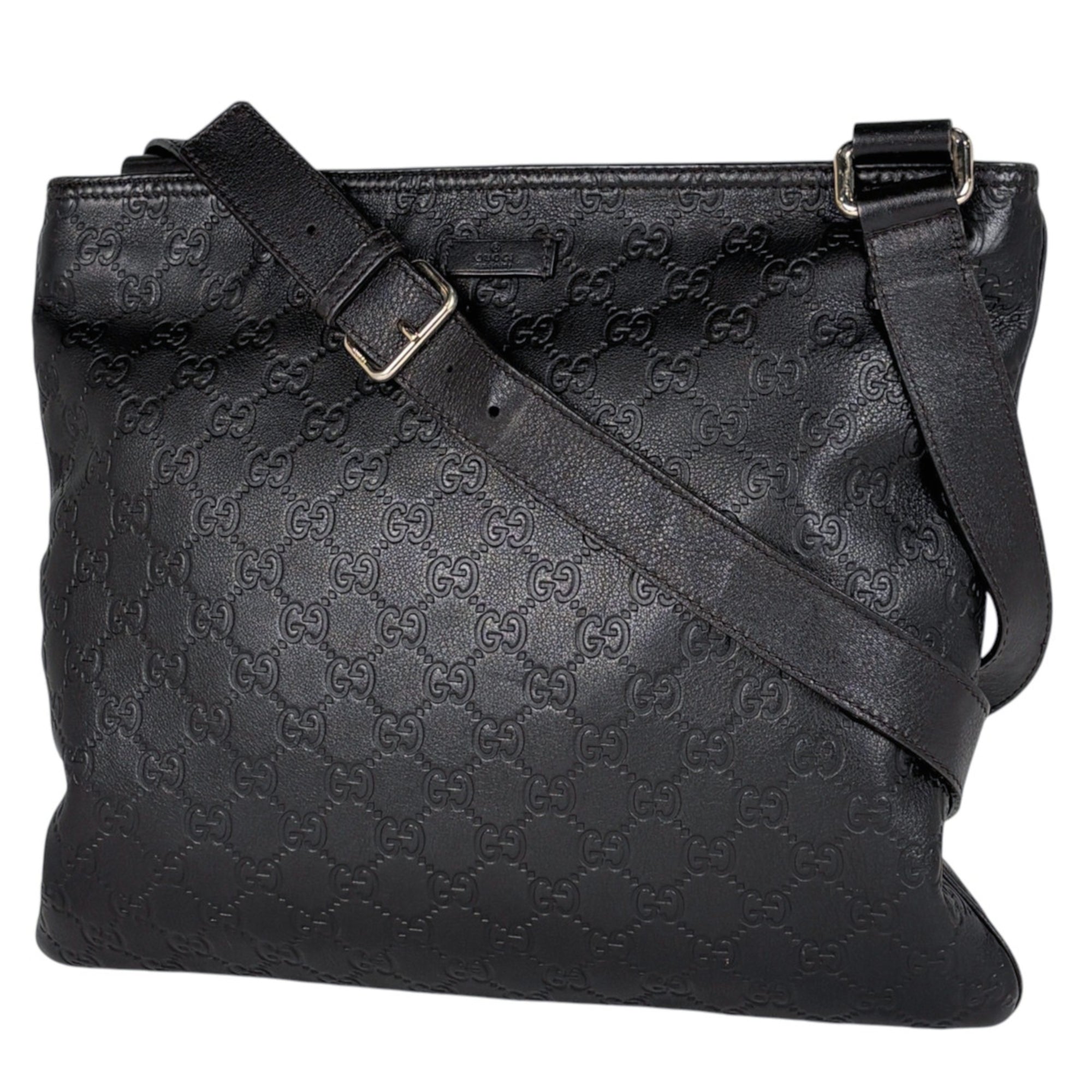 Gucci Guccissima Dark Brown Gg Leather Shoulder Bag (Pre-Owned)