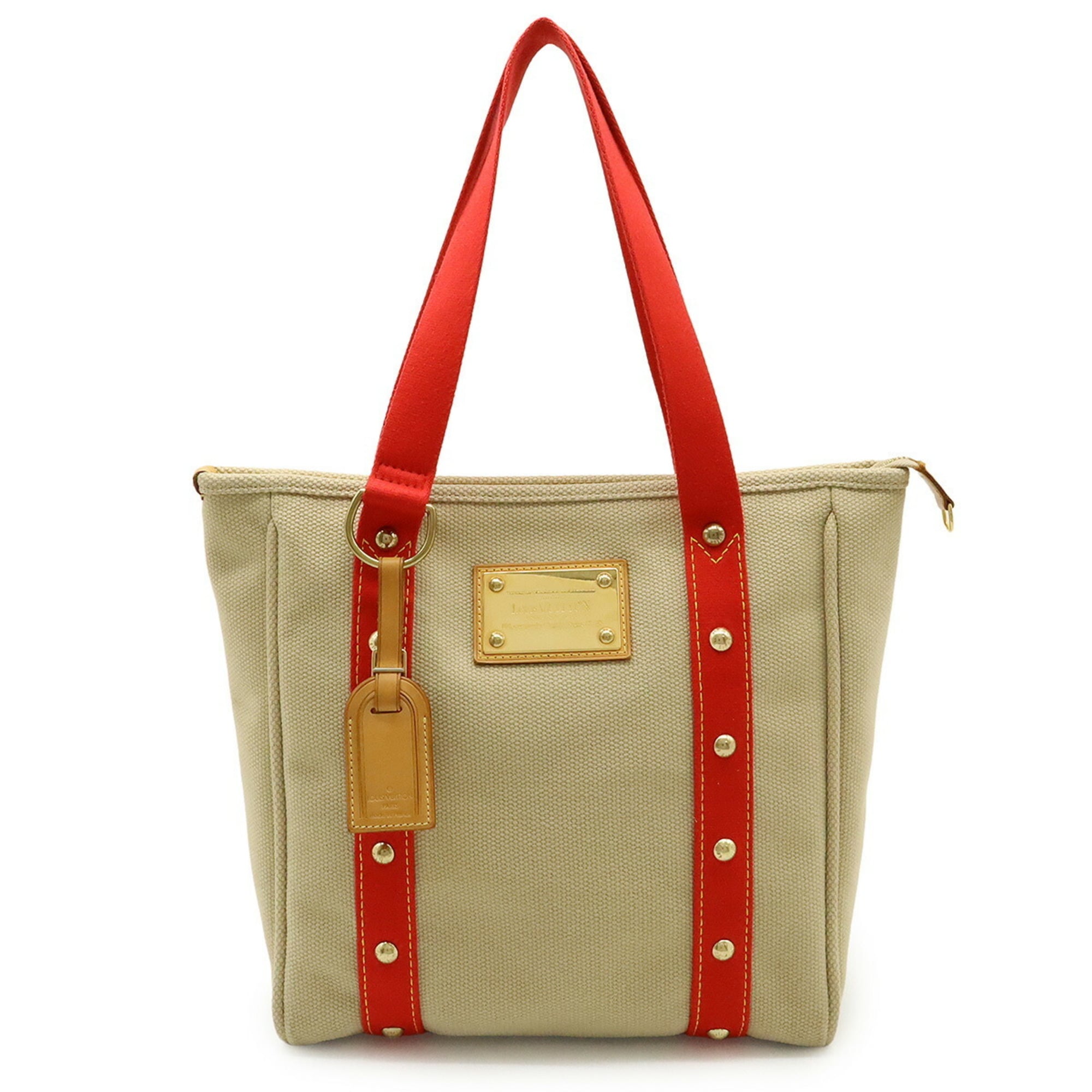 Louis Vuitton Beige Red Color Canvas Shoulder Bag Tote Bag (Pre-Owned)