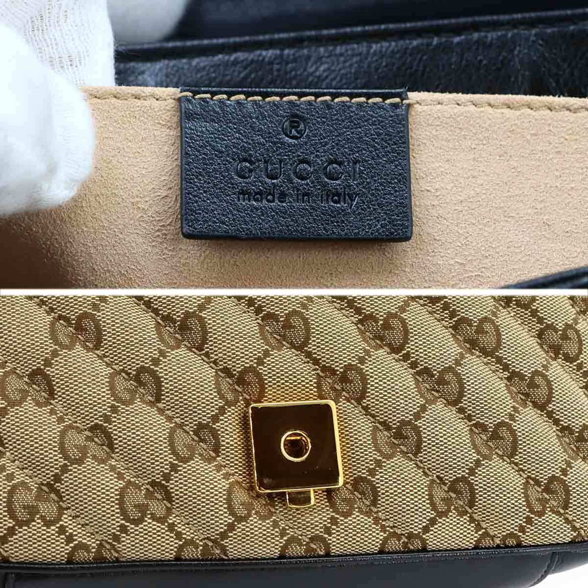Gucci Gg Marmont Beige Black Gg Canvas Handbag Shoulder Bag (Pre-Owned)