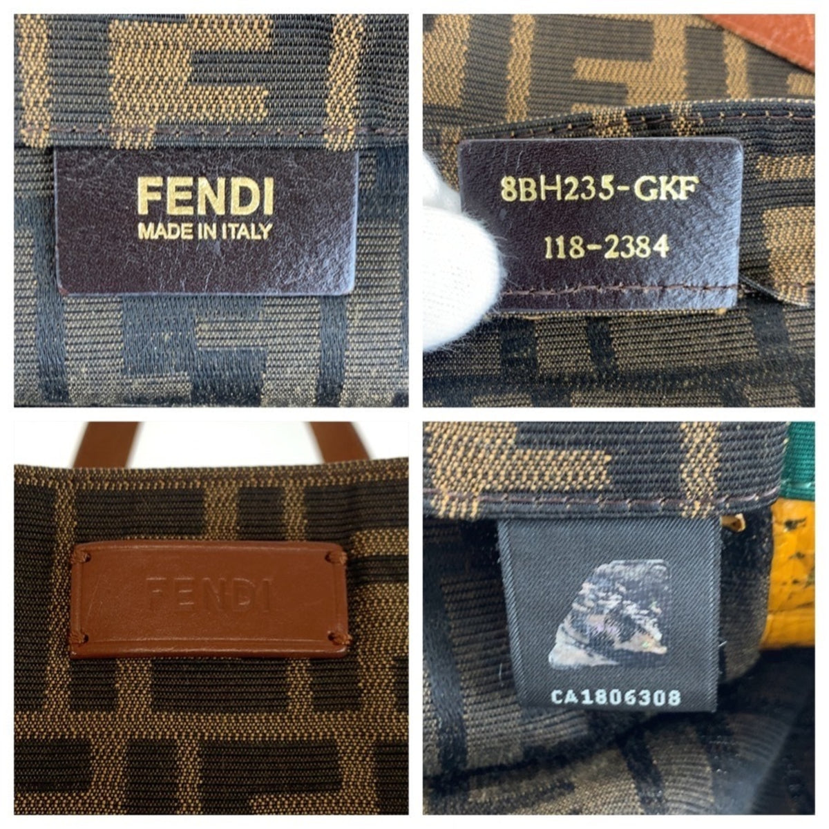 Fendi Brown Green Canvas Leather Handbag Tote Bag (Pre-Owned)