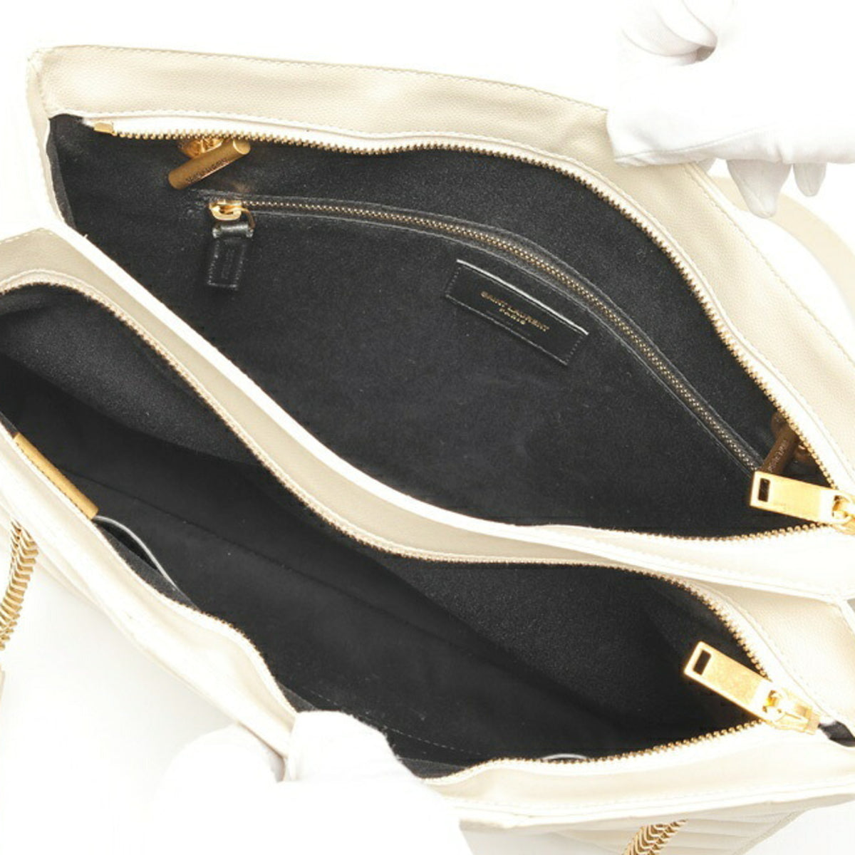 Saint Laurent Ivory Leather Shoulder Bag Tote Bag (Pre-Owned)