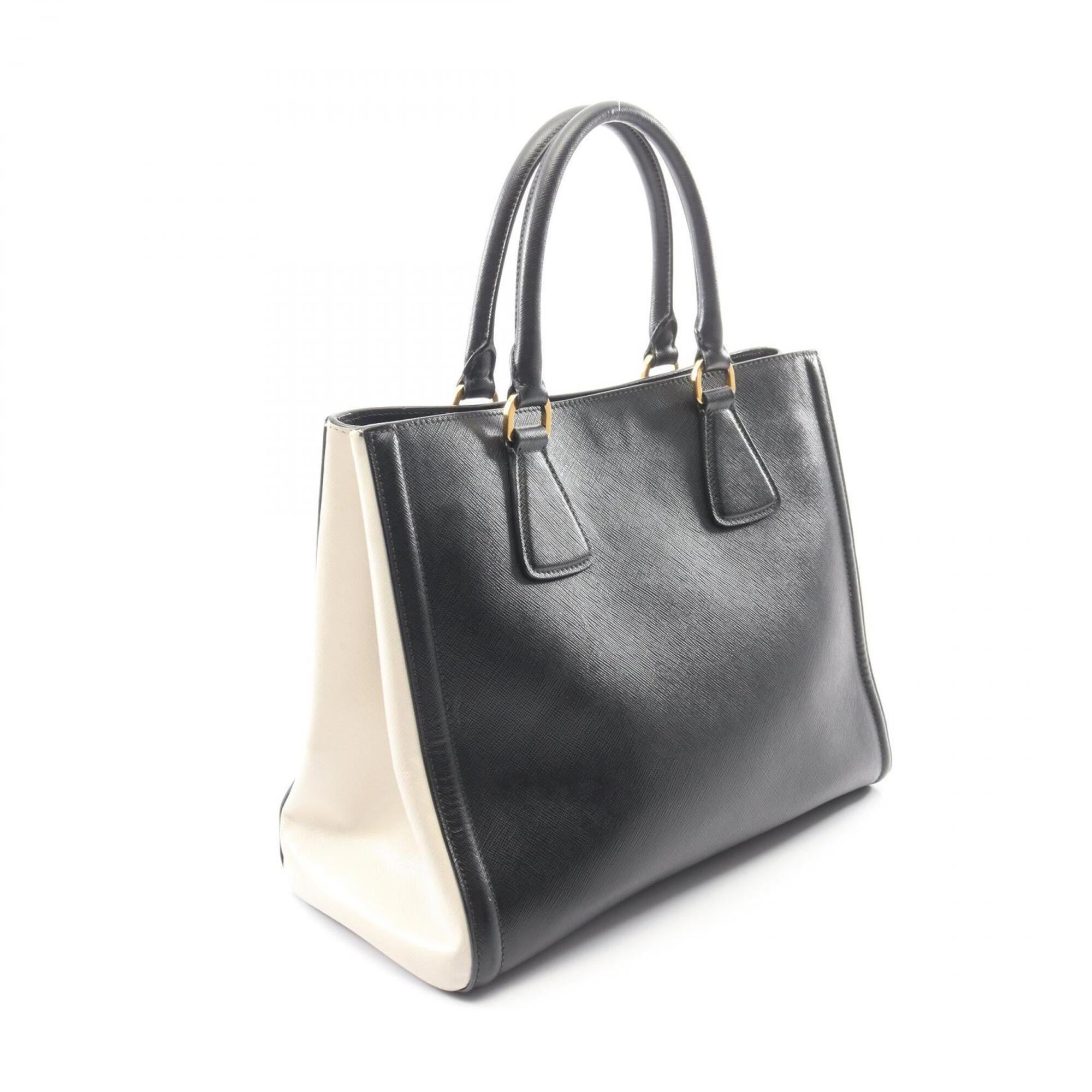 Prada Black White Saffiano Triangle Handbag Tote Bag (Pre-Owned)