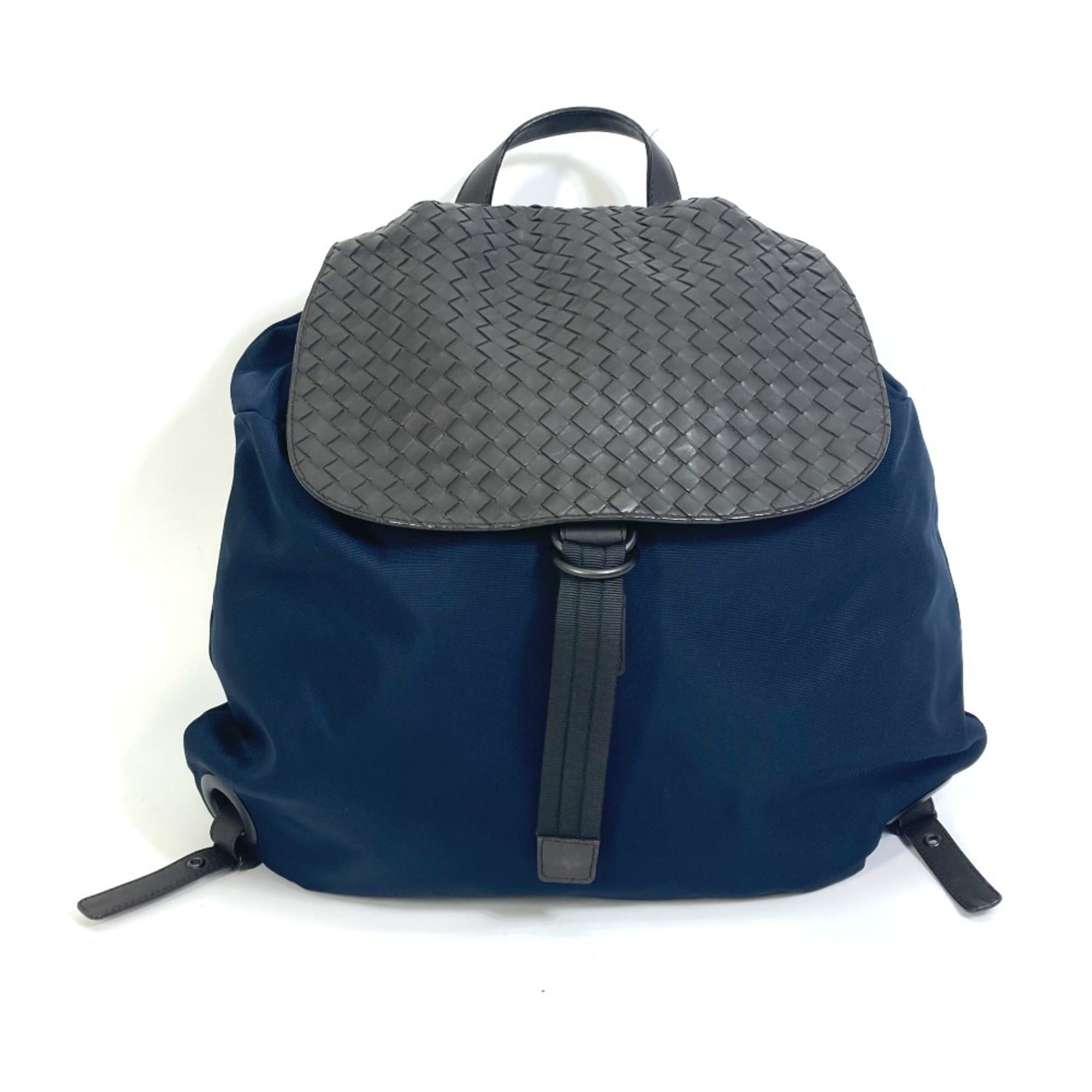 Bottega Veneta Brown Navy Nylon Leather Backpack (Pre-Owned)