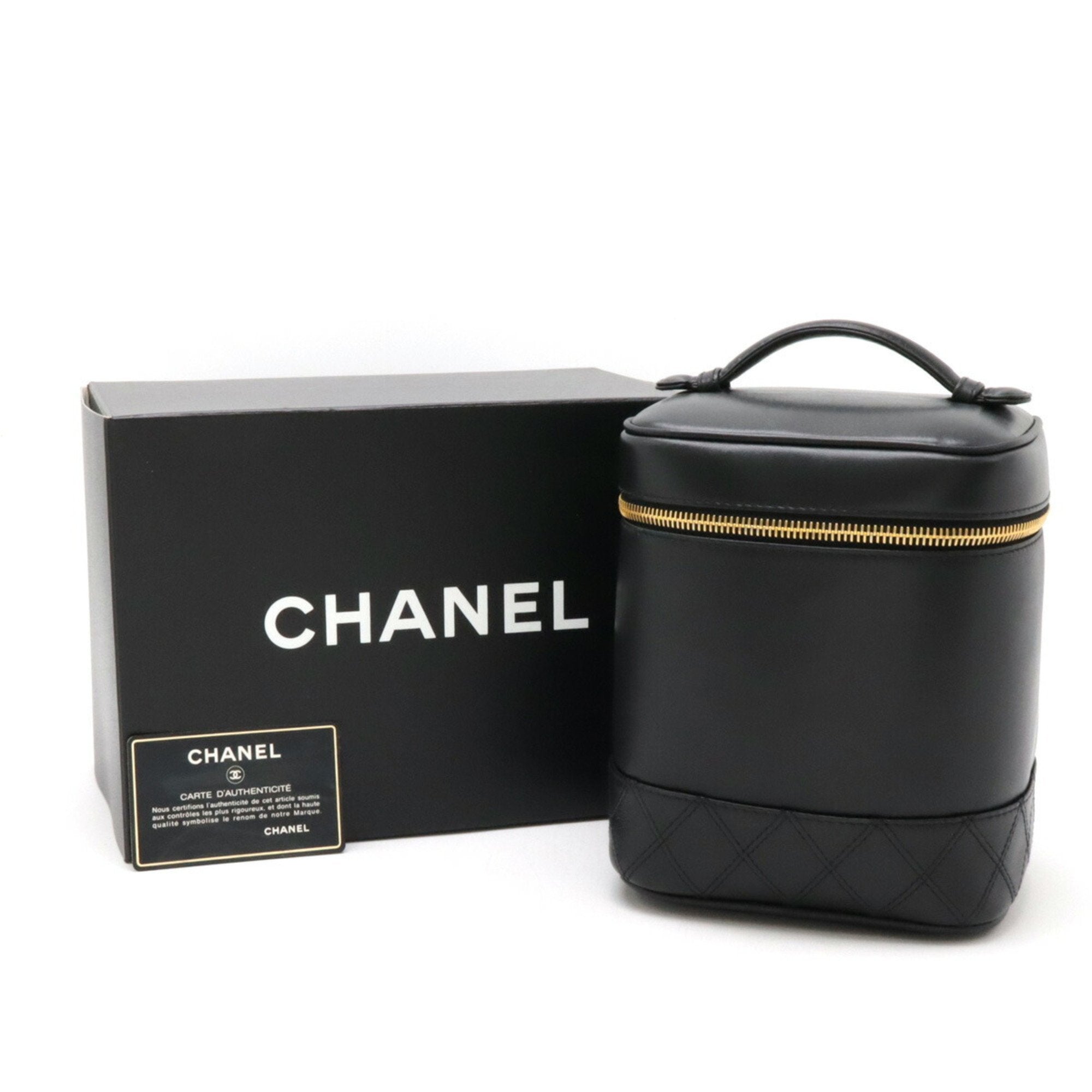 Chanel Black Leather Handbag Vanity Bag (Pre-Owned)