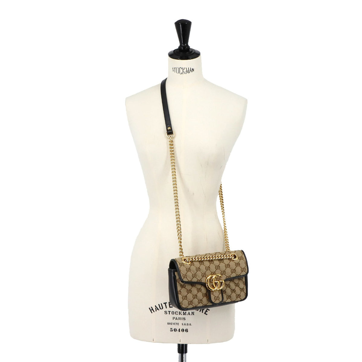 Gucci Gg Marmont Beige Black Gg Canvas Handbag Shoulder Bag (Pre-Owned)
