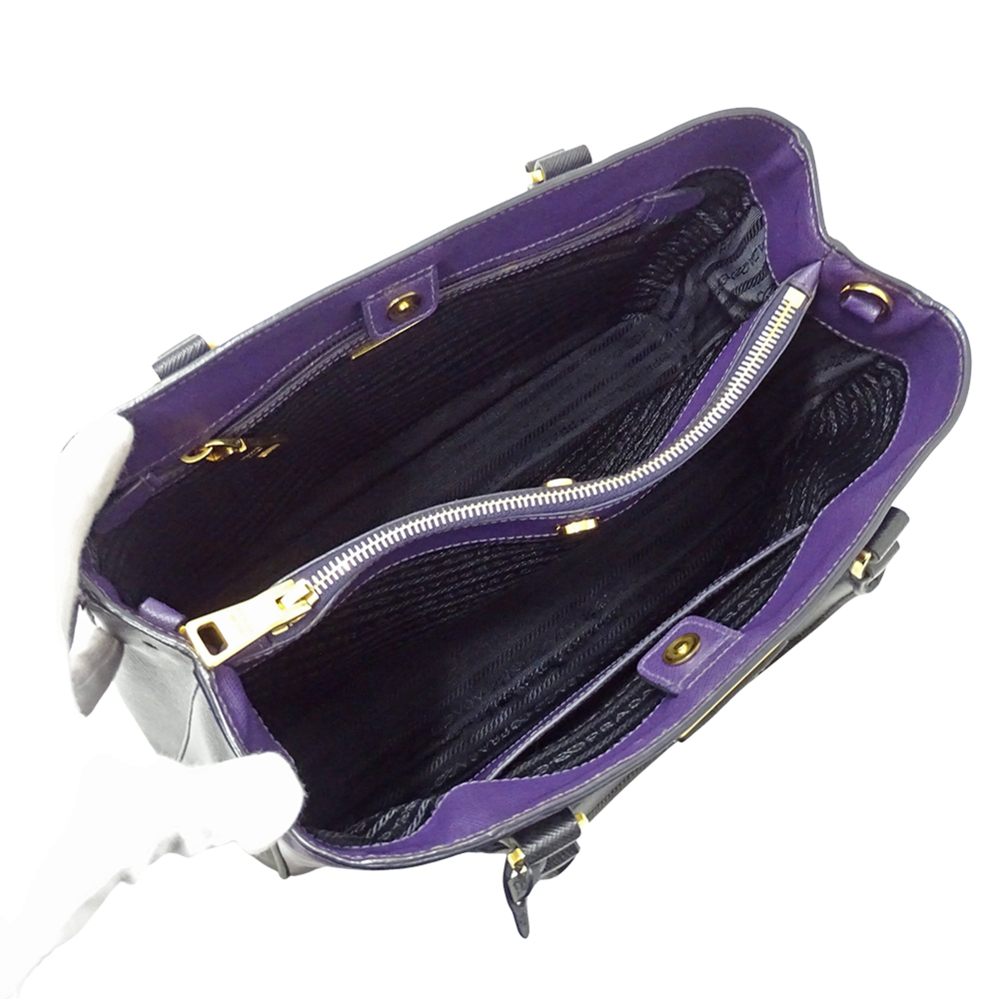 Prada Black Purple Leather Handbag Shoulder Bag (Pre-Owned)