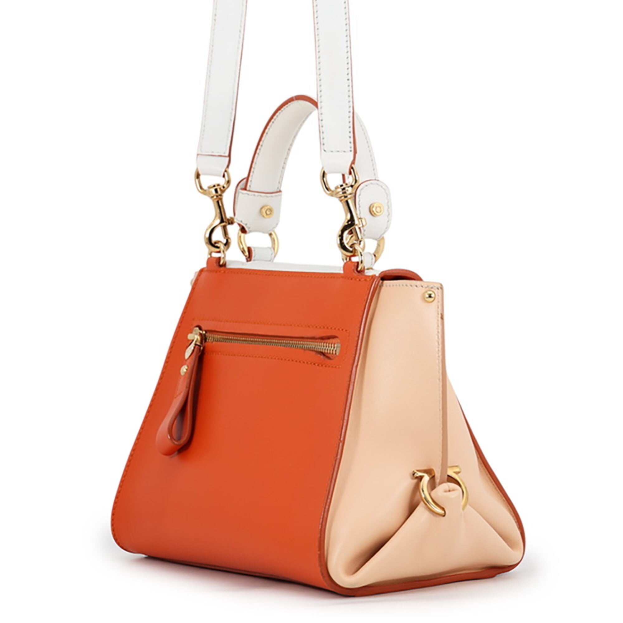 Salvatore Ferragamo Gancini Light Pink Orange White Leather Handbag (Pre-Owned)