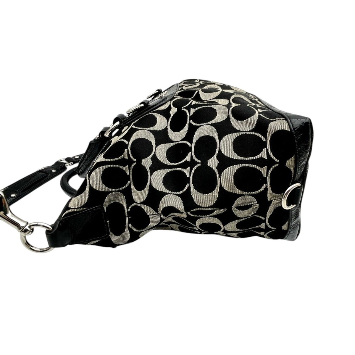 Coach Black Canvas Patent Leather Handbag Shoulder Bag (Pre-Owned)