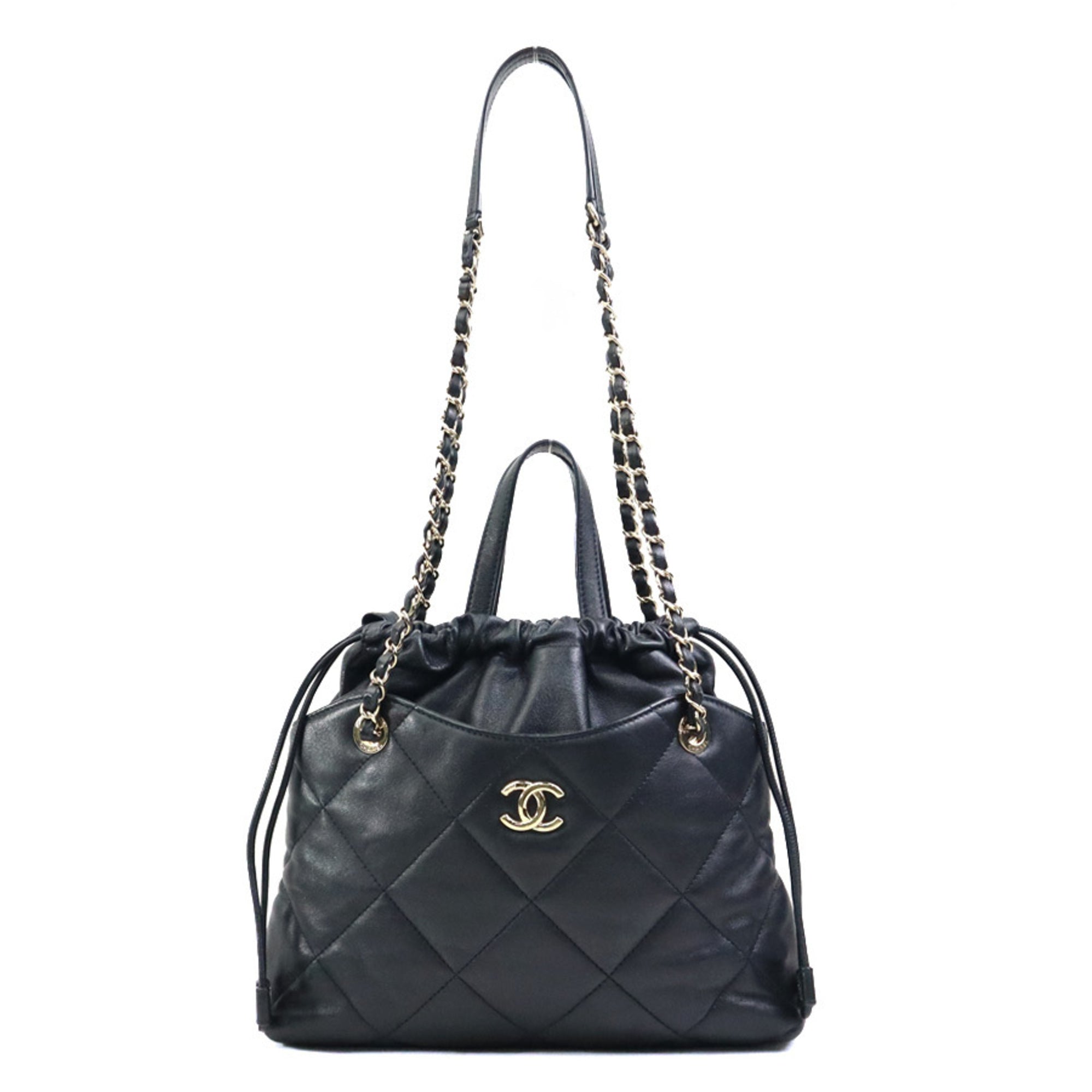 Chanel Black Leather Handbag Shoulder Bag (Pre-Owned)