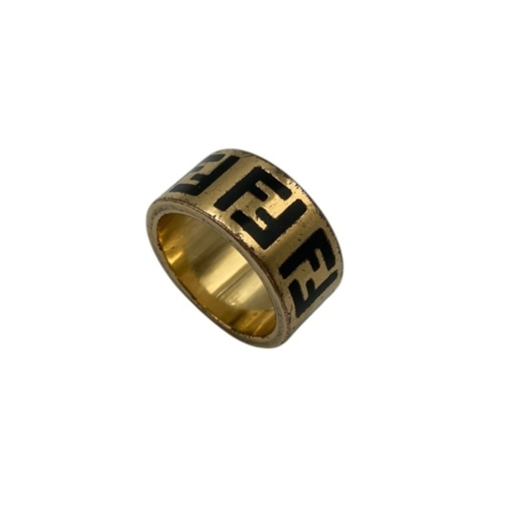 Fendi Gold Black Brass Band Ring (Pre-Owned)