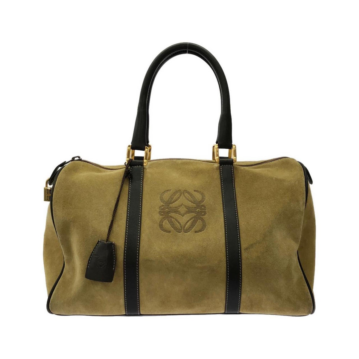 Loewe Brown Gold Suede Boston Bag (Pre-Owned)