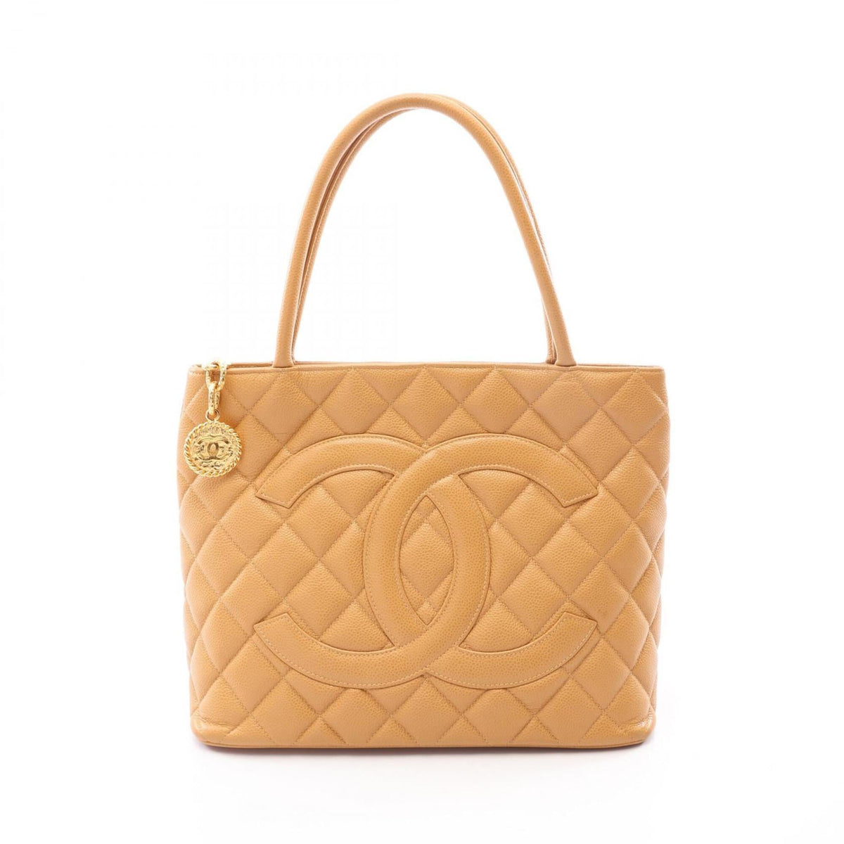 Chanel Beige Grained Calfskin Handbag Tote Bag (Pre-Owned)