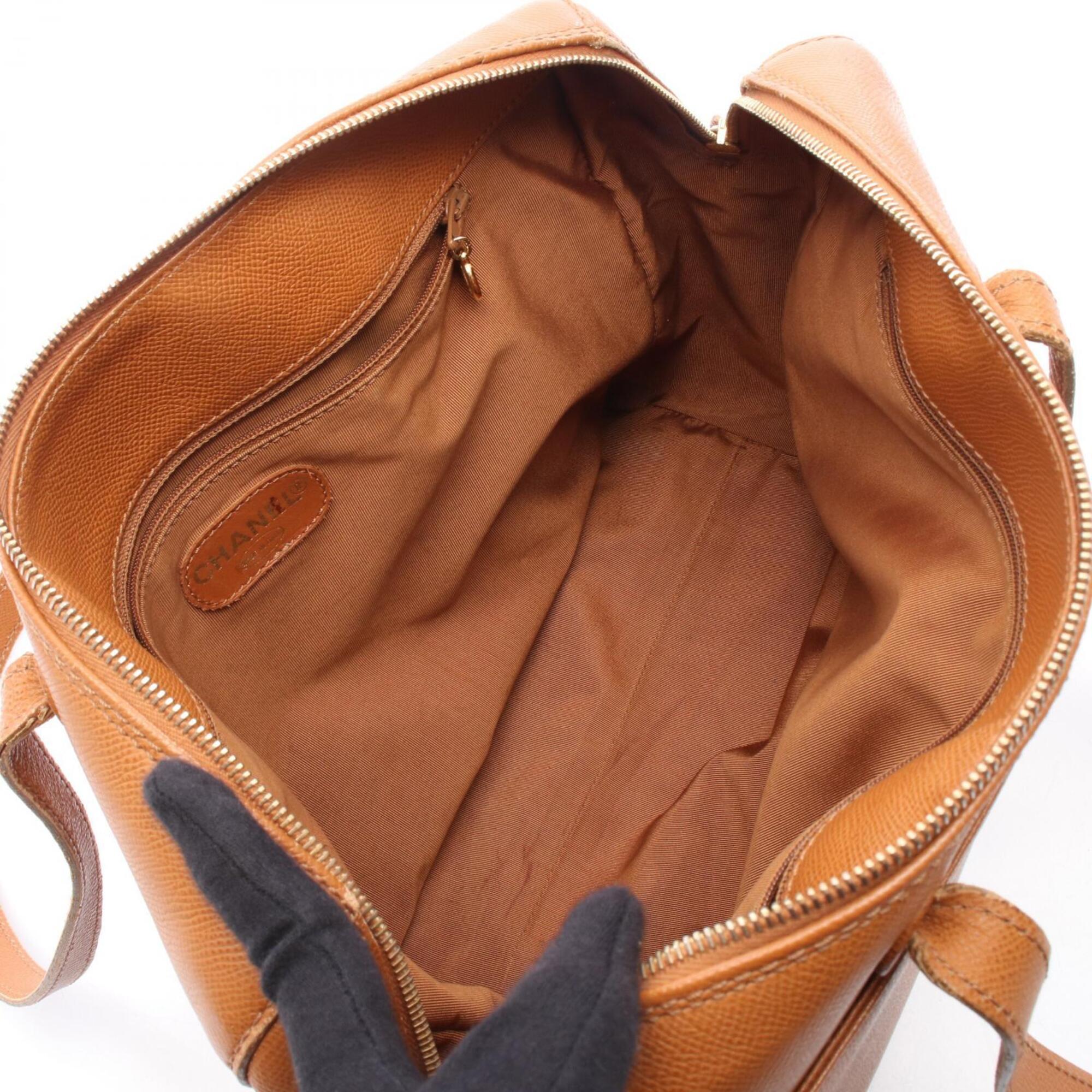 Chanel Brown Grained Calfskin Boston Bag Handbag Shoulder Bag (Pre-Owned)