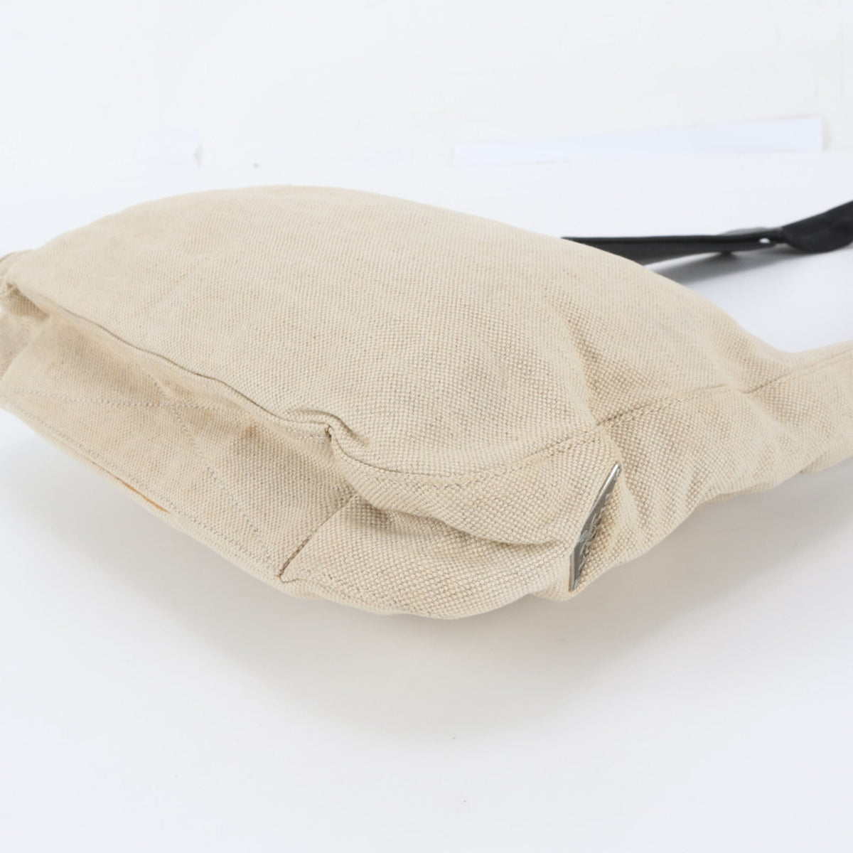 Prada Beige Leather Canvas Handbag Shoulder Bag Tote Bag (Pre-Owned)
