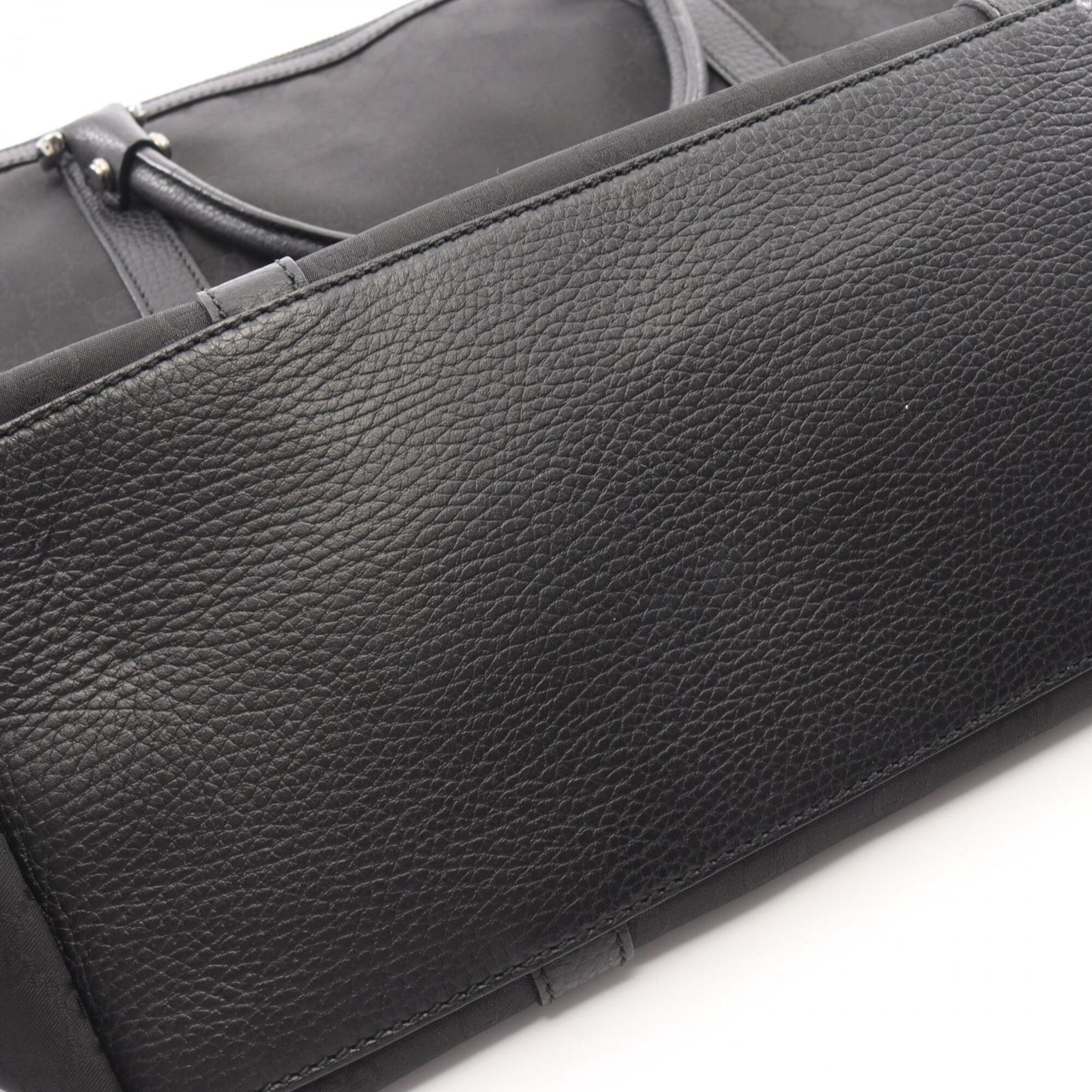 Gucci Black Leather Nylon Canvas Handbag Tote Bag (Pre-Owned)