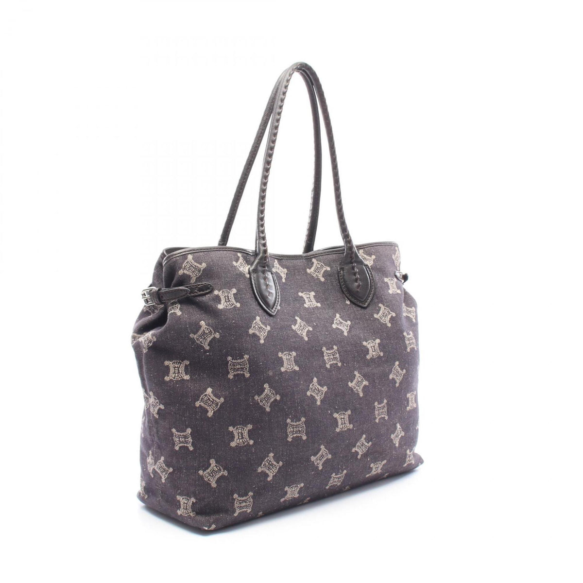 Celine Brown Gray Denim Leather Handbag Tote Bag (Pre-Owned)