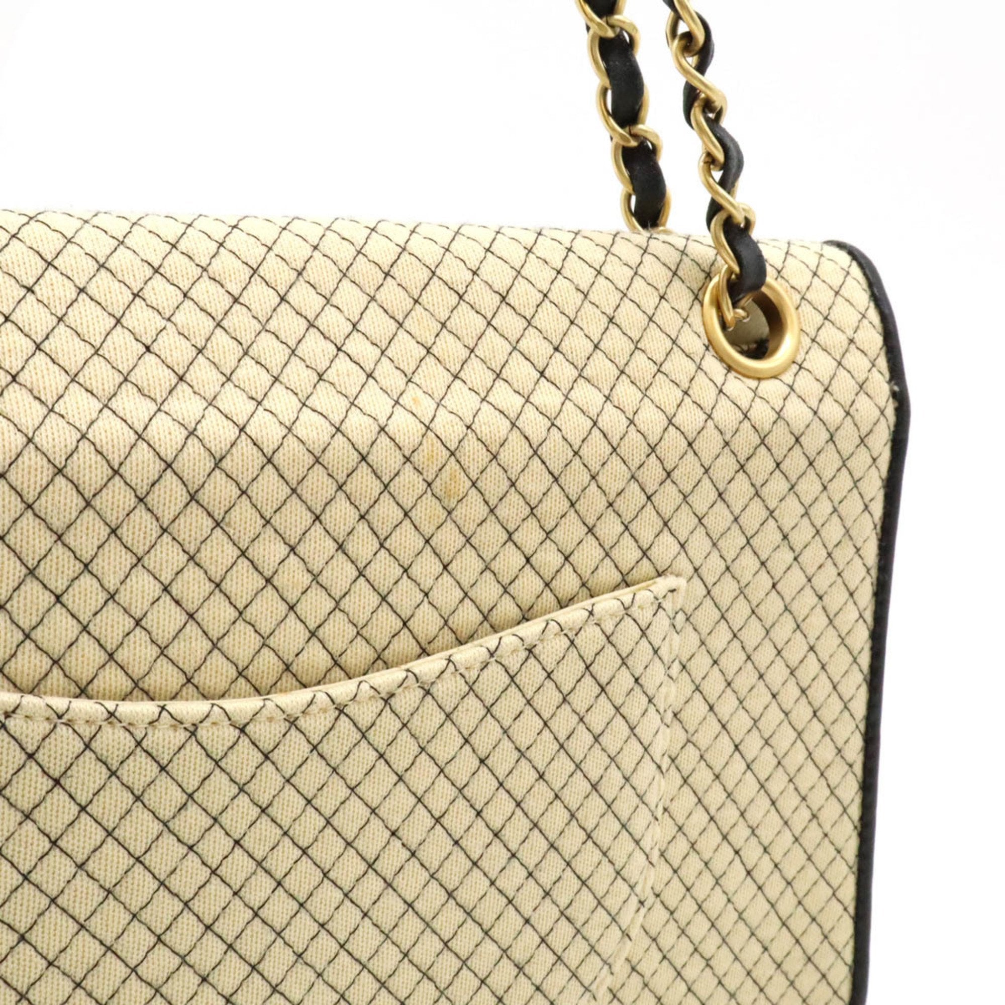Chanel Beige Black Jersey Leather Shoulder Bag (Pre-Owned)