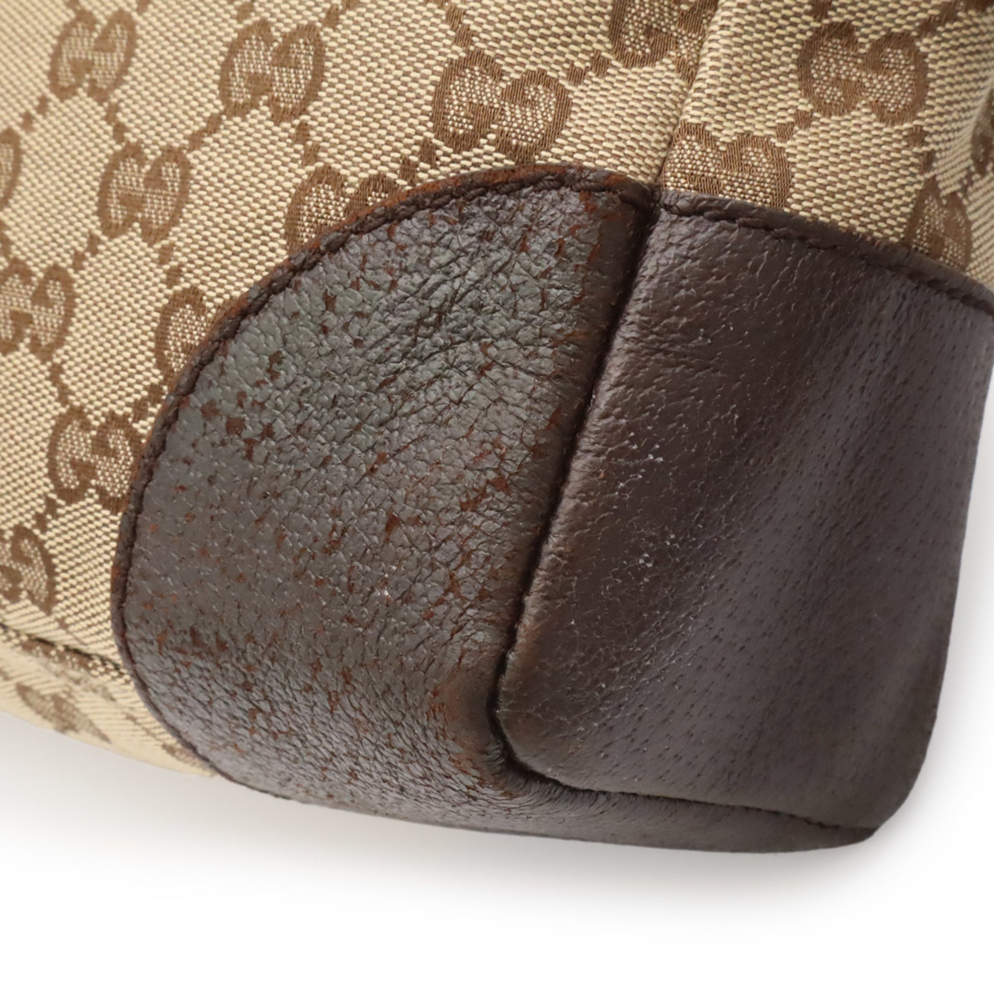 Gucci Gg Canvas Beige Dark Brown Khaki Gg Canvas Leather Handbag Shoulder Bag (Pre-Owned)