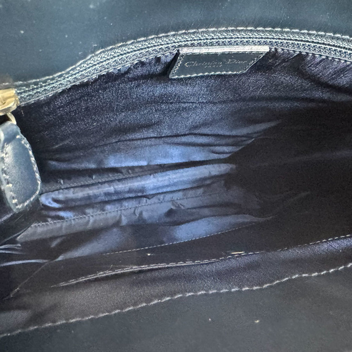 Christian Dior Navy Canvas Leather Shoulder Bag Tote Bag (Pre-Owned)